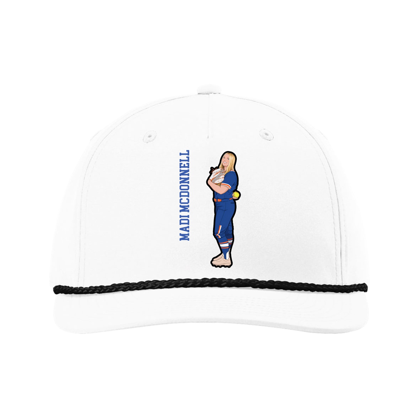 Five-Panel Classic Rope Cap — Name Vertical in White