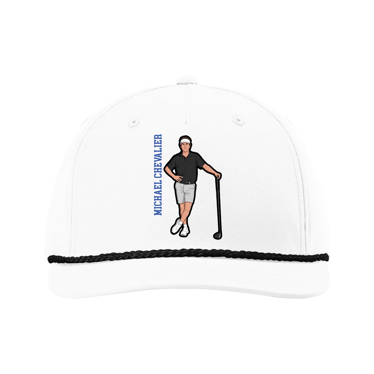 Five-Panel Classic Rope Cap — Name Vertical in White