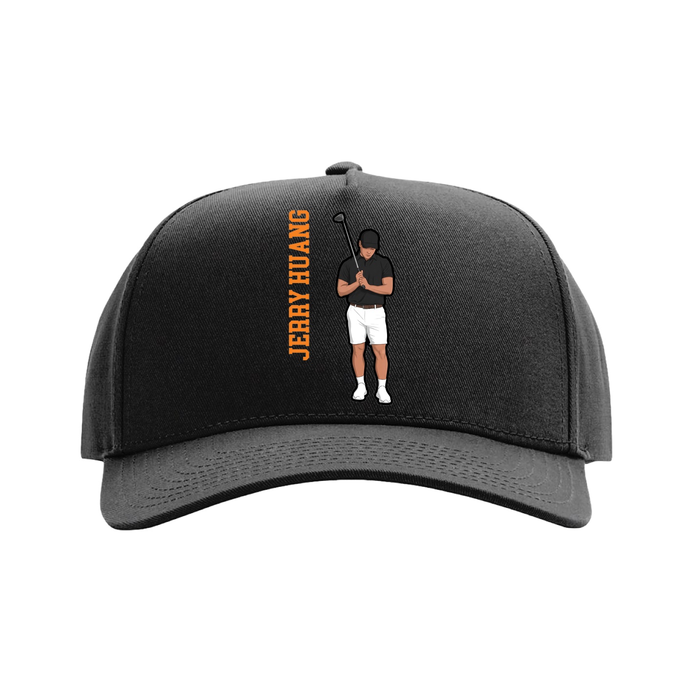 Full Fabric Five-Panel Champ Cap — Name Vertical in Black