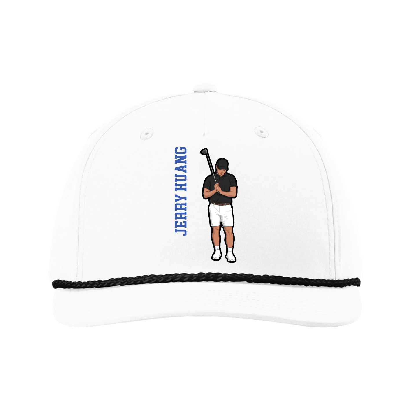 Five-Panel Classic Rope Cap — Name Vertical in White
