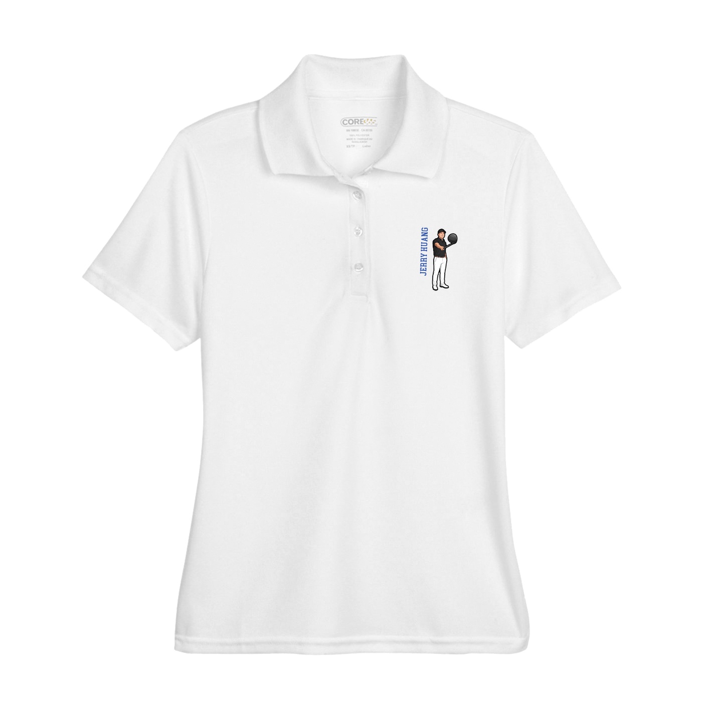 Womens Performance Polo — Name Vertical in White