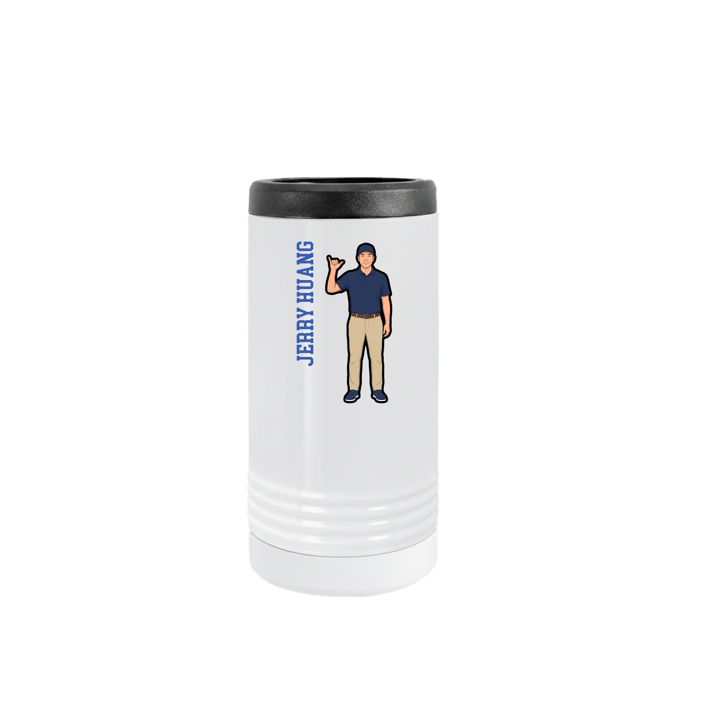 Slim Beverage Holder — Name Vertical in White