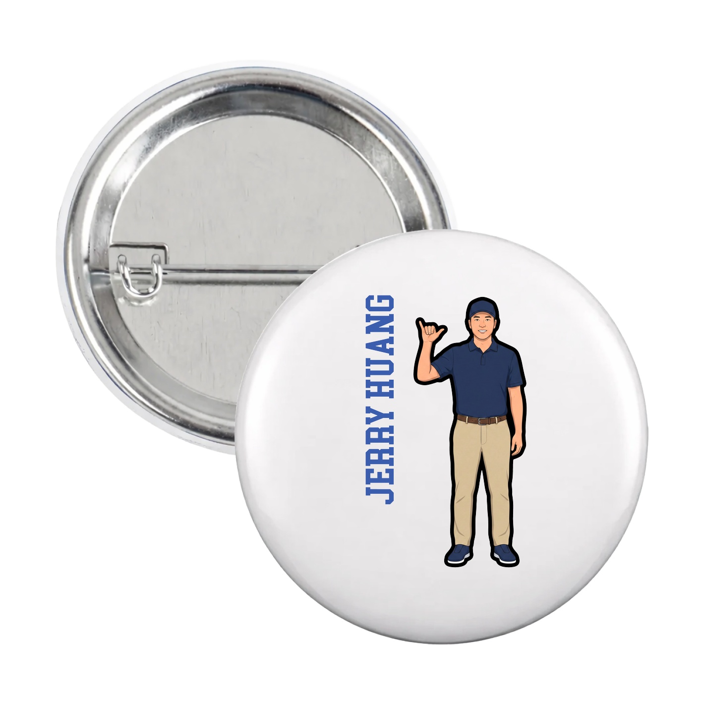 Game Day Button — Name Vertical in White