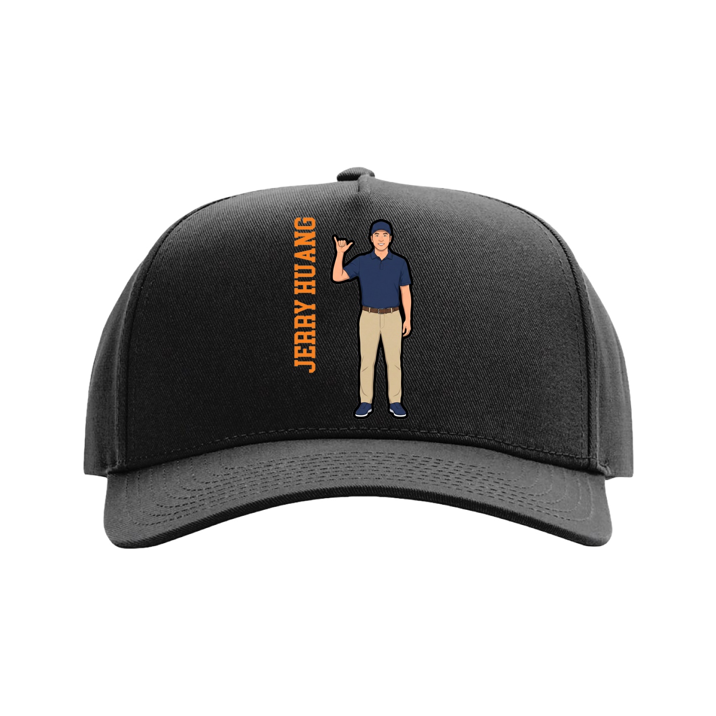 Full Fabric Five-Panel Champ Cap — Name Vertical in Black