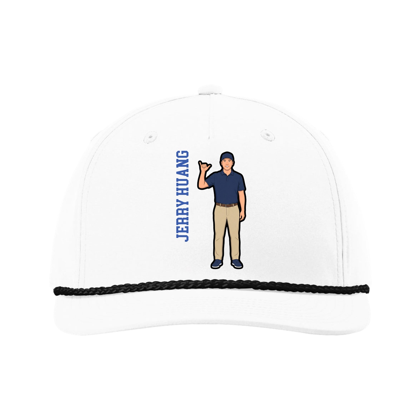 Five-Panel Classic Rope Cap — Name Vertical in White