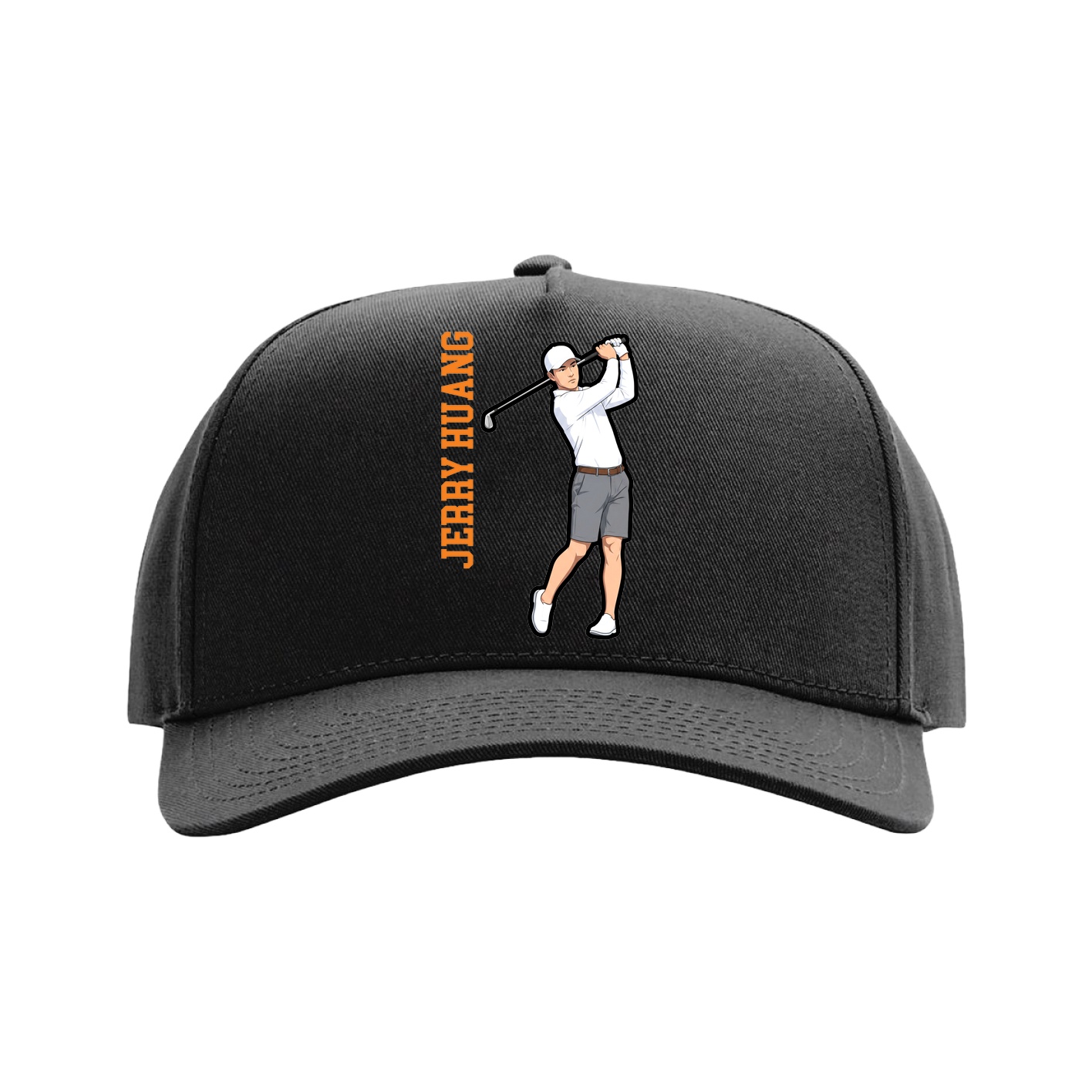 Full Fabric Five-Panel Champ Cap — Name Vertical in Black