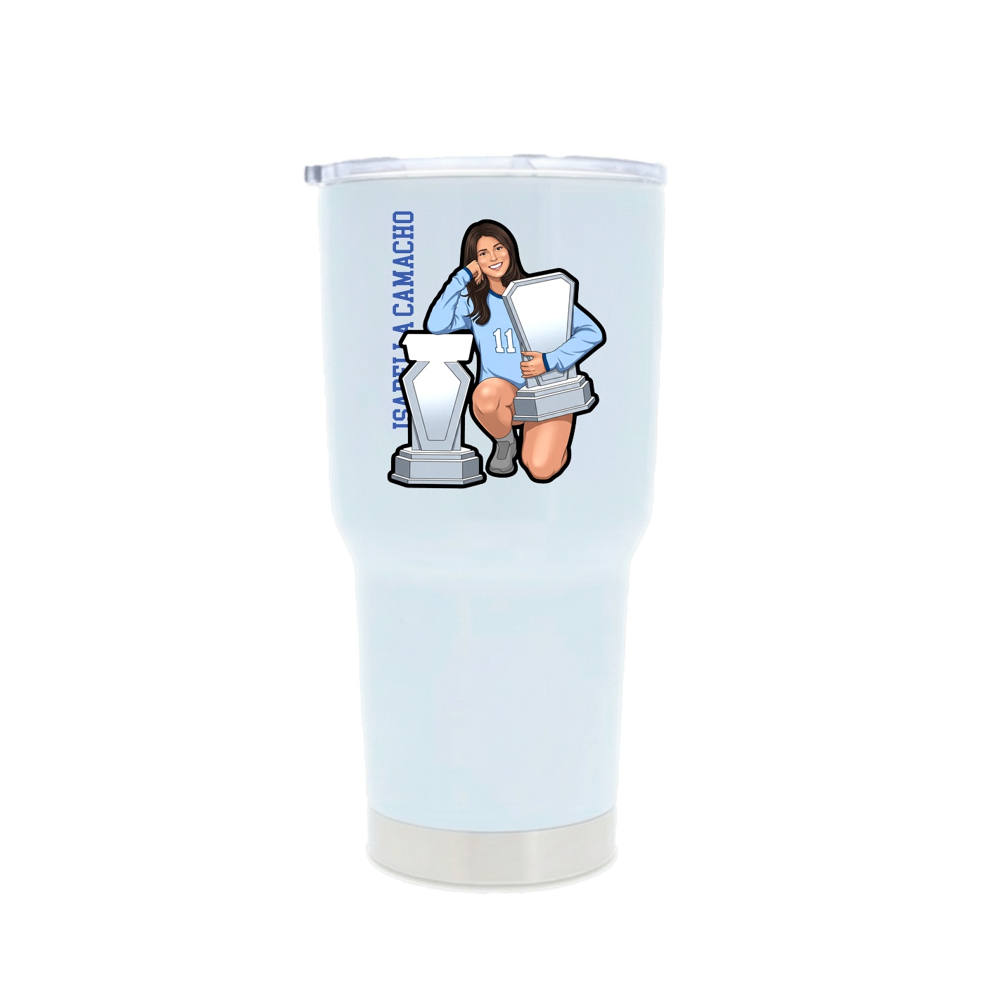 30oz Stainless Steel Tumbler — Name Vertical in White