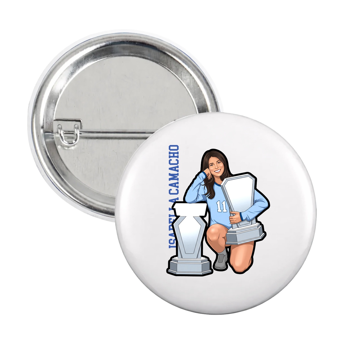 Game Day Button — Name Vertical in White