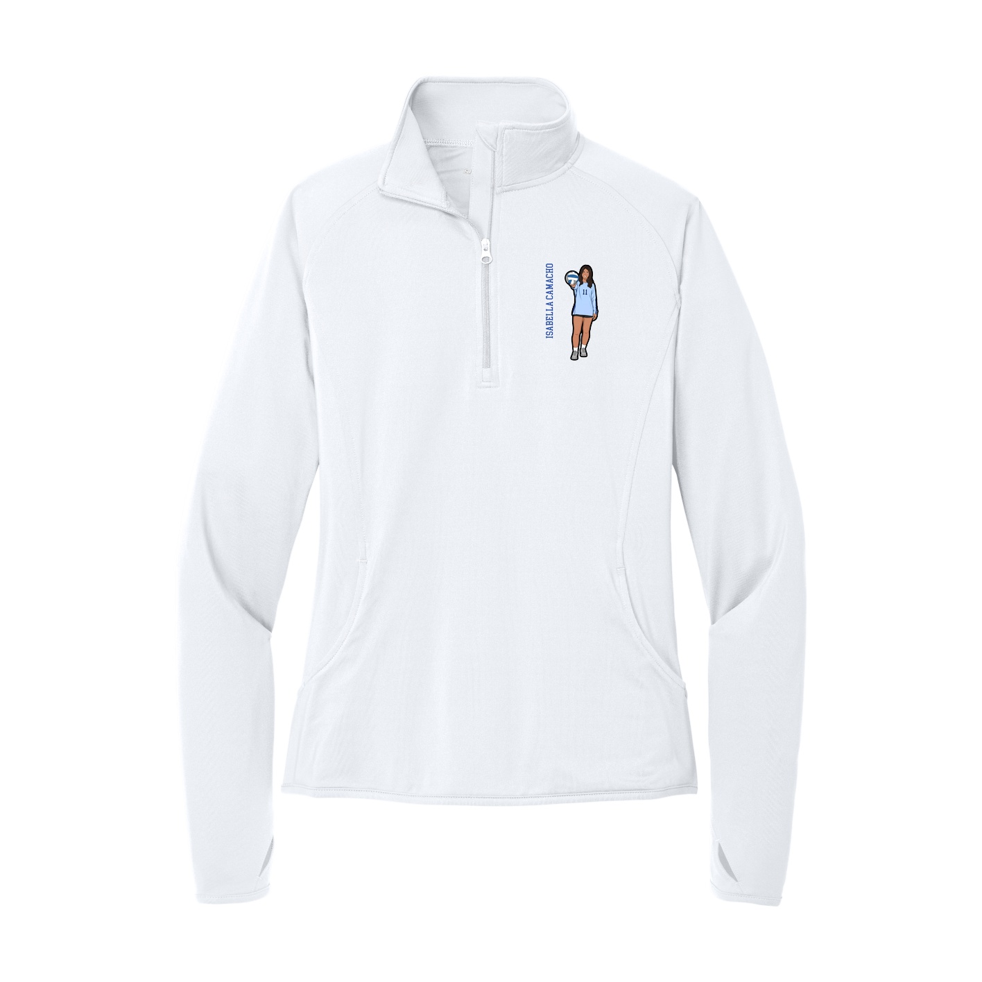 Women's Q-Zip Pullover — Name Vertical in White