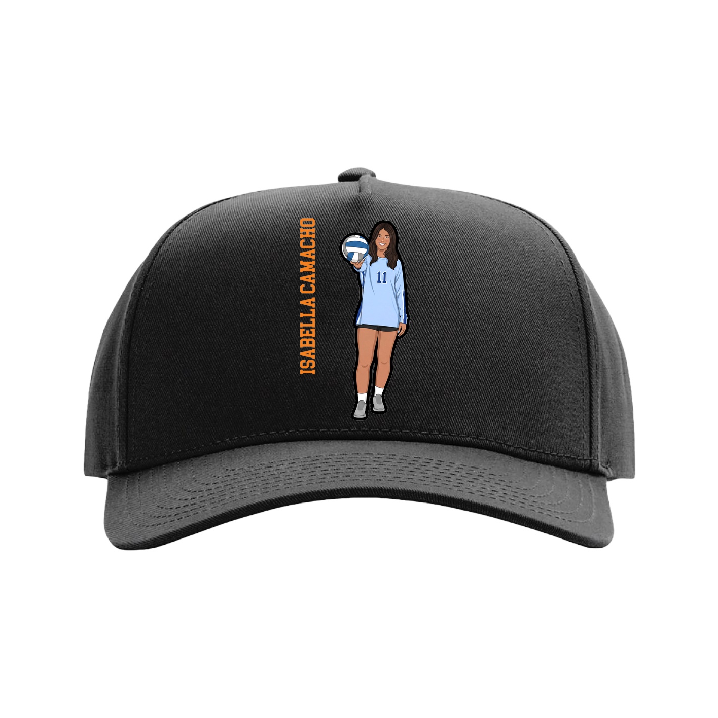 Full Fabric Five-Panel Champ Cap — Name Vertical in Black