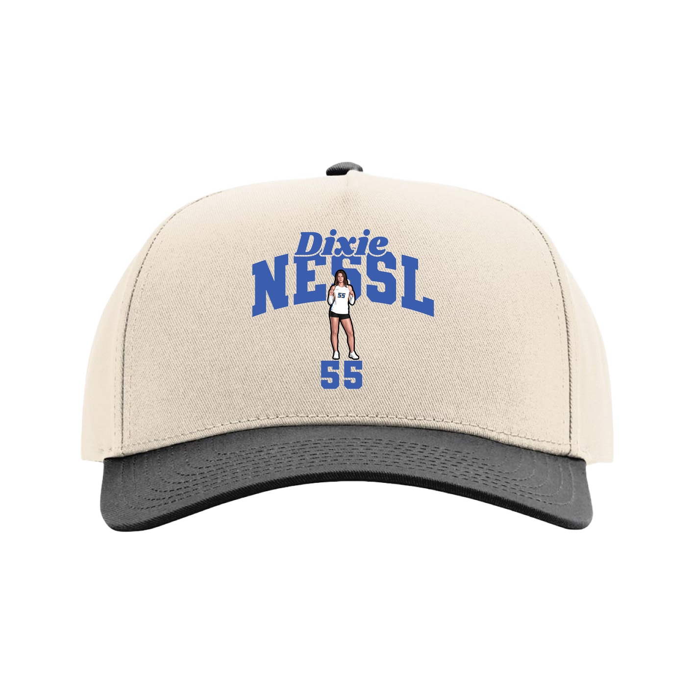 Full Fabric Five-Panel Champ Cap — Signature Arch in Cream/Black