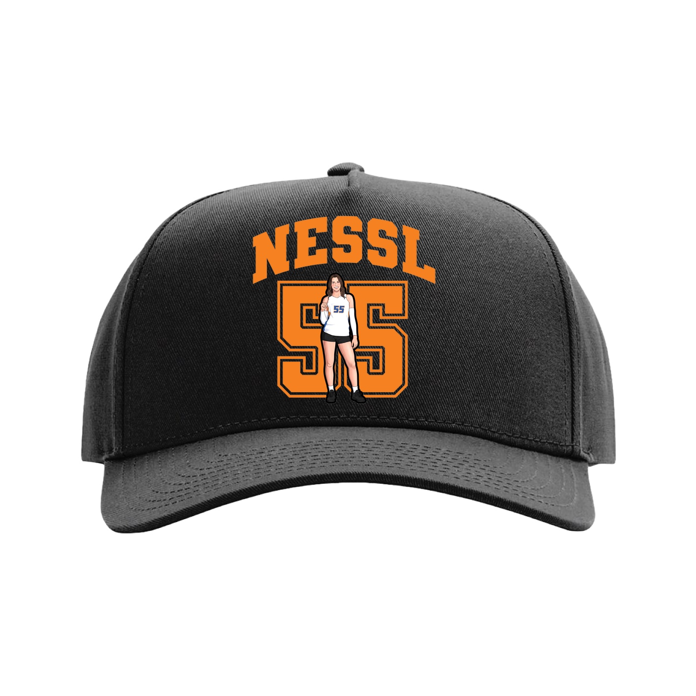 Full Fabric Five-Panel Champ Cap — Number in Black
