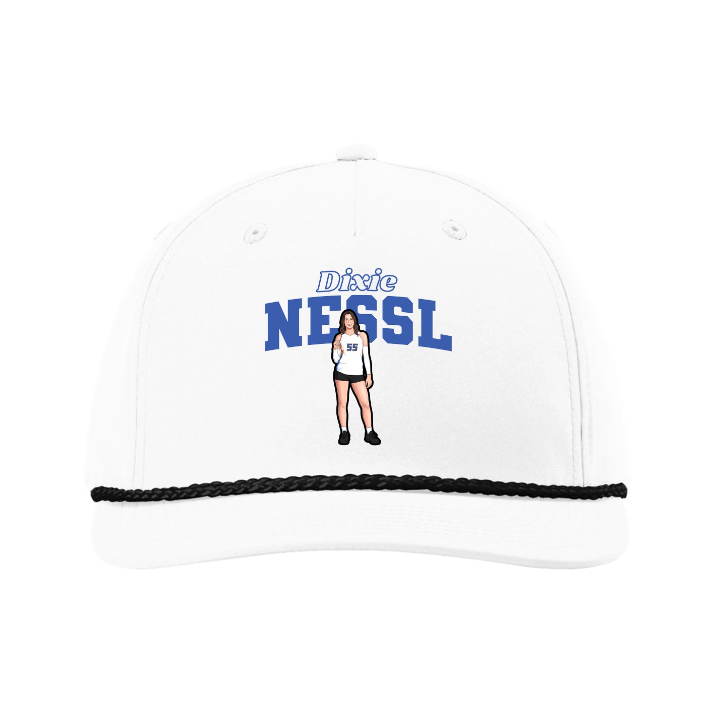 Five-Panel Classic Rope Cap — Name Arch in White