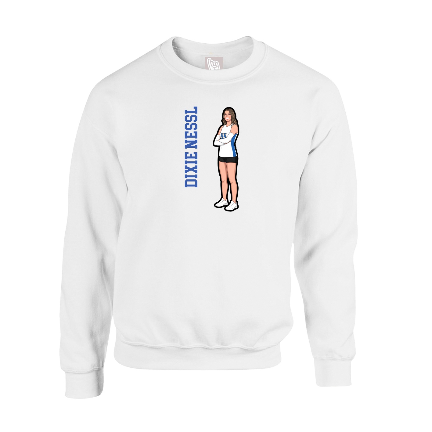 Fleece Crew — Name Vertical in White