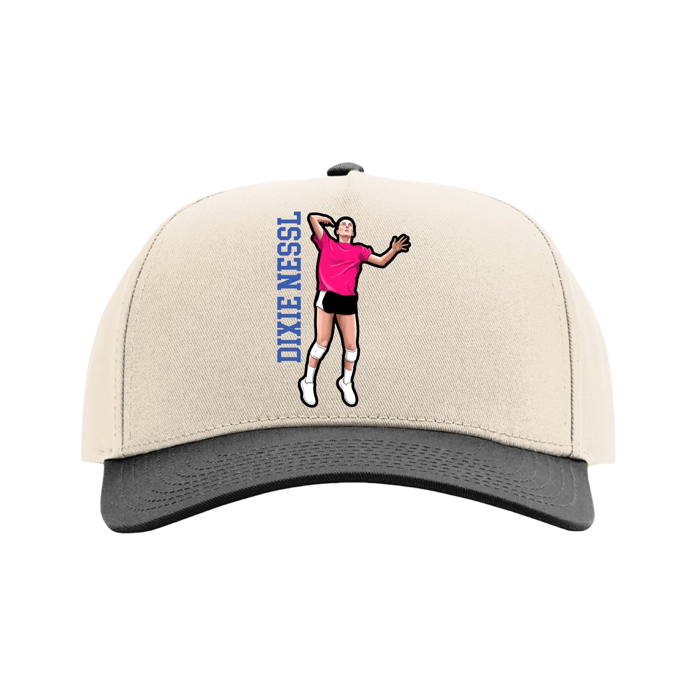 Full Fabric Five-Panel Champ Cap — Name Vertical in Cream/Black