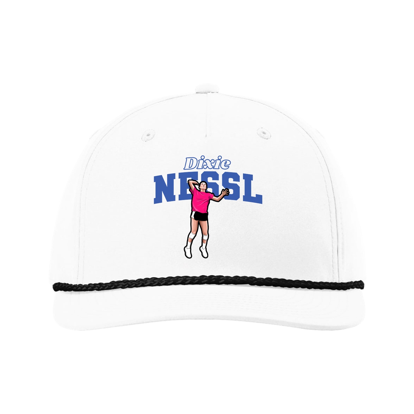 Five-Panel Classic Rope Cap — Name Arch in White