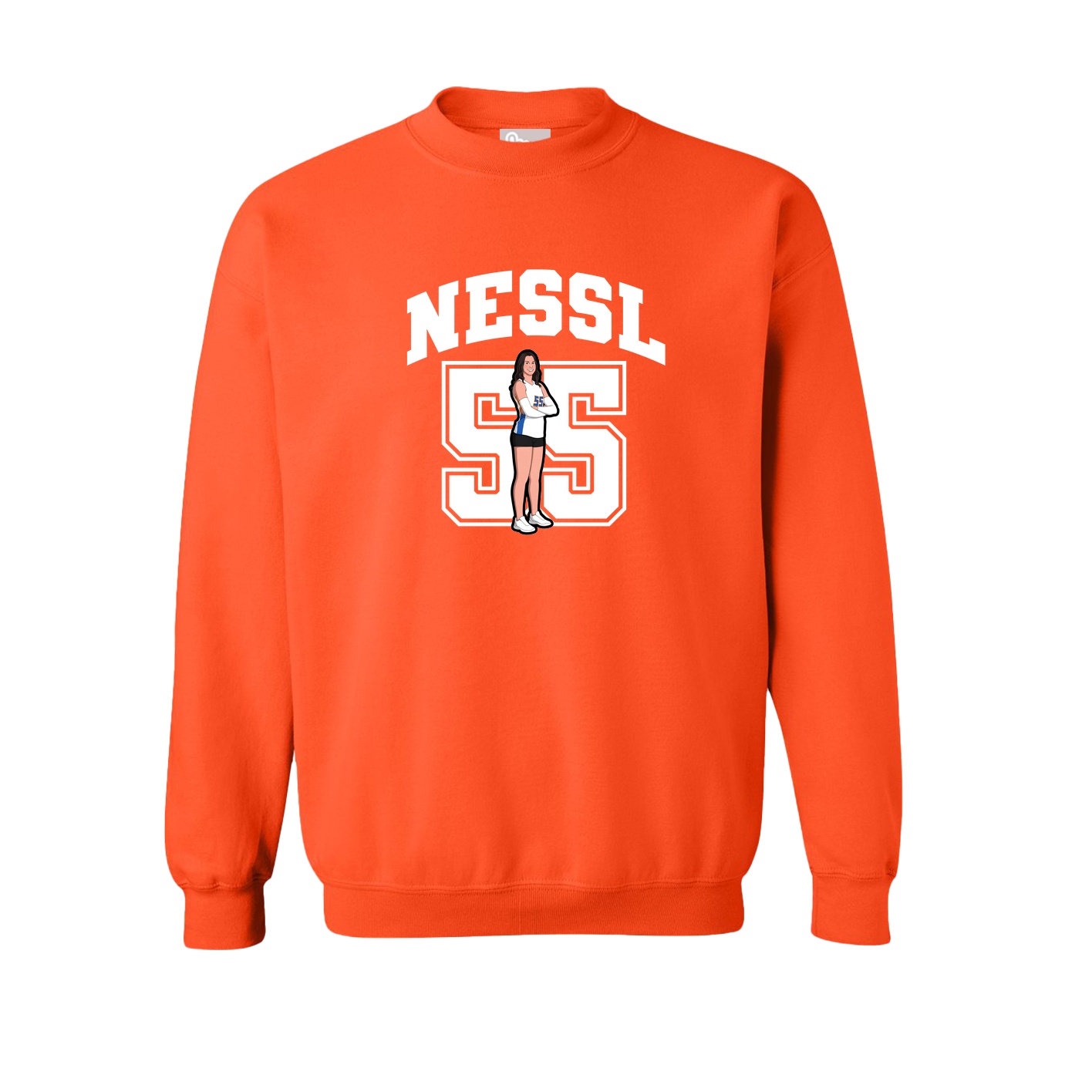 Fleece Crew — Number in Orange