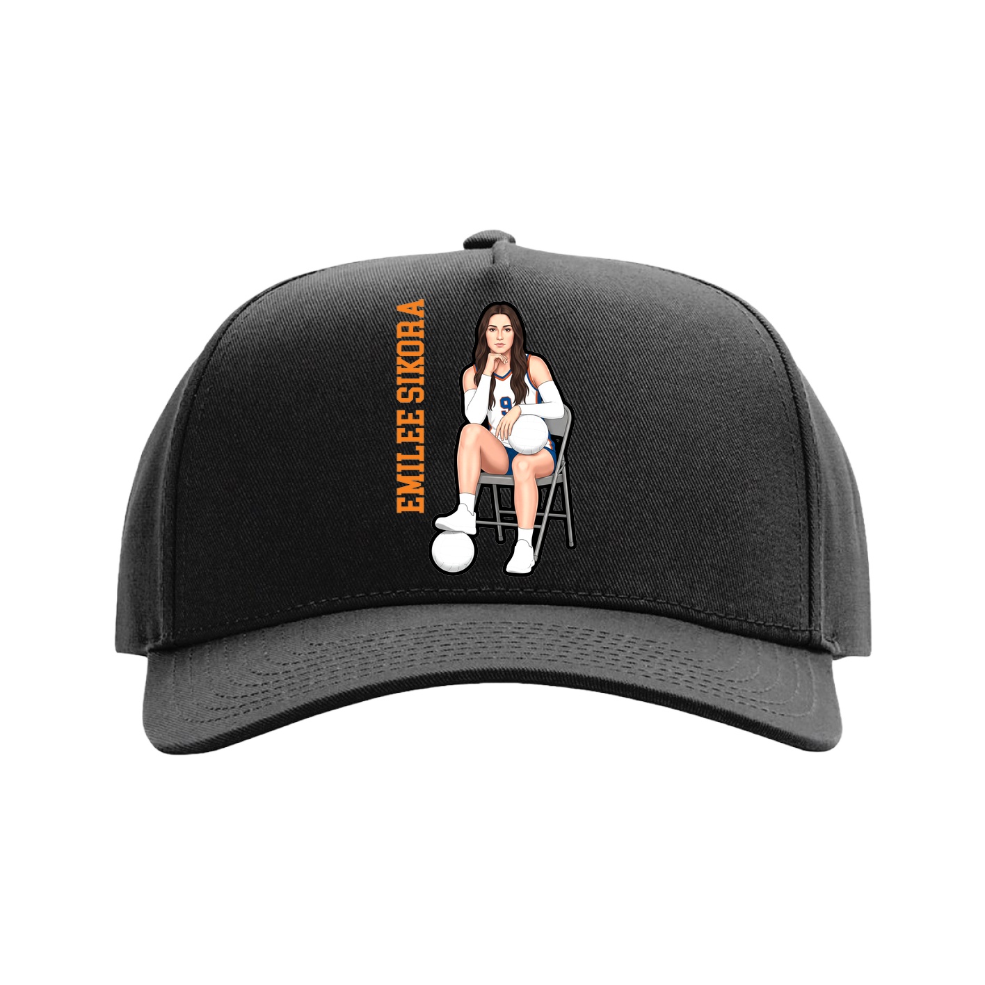 Full Fabric Five-Panel Champ Cap — Name Vertical in Black