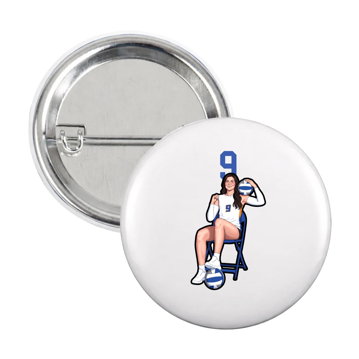 Game Day Button — Number Top in White