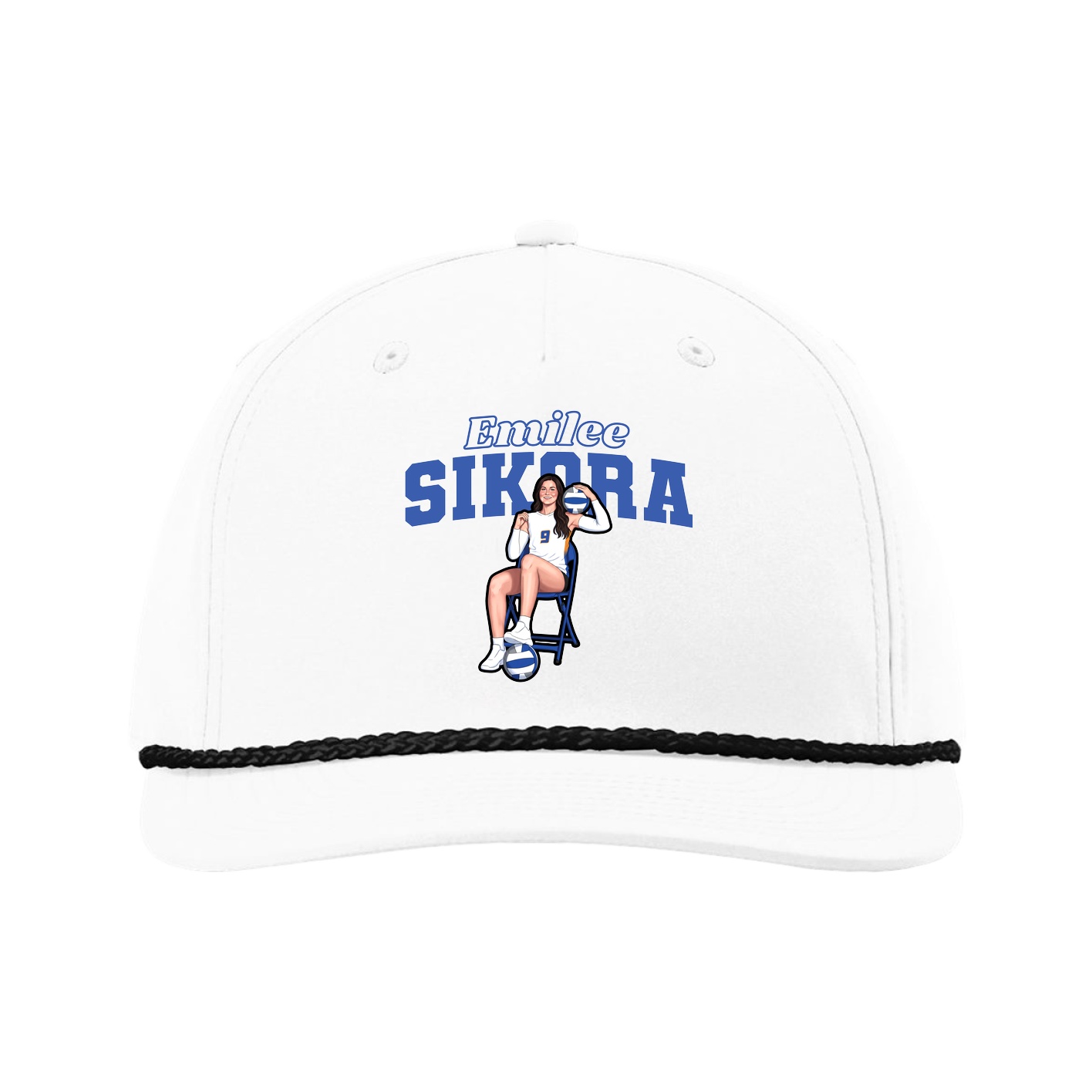Five-Panel Classic Rope Cap — Name Arch in White