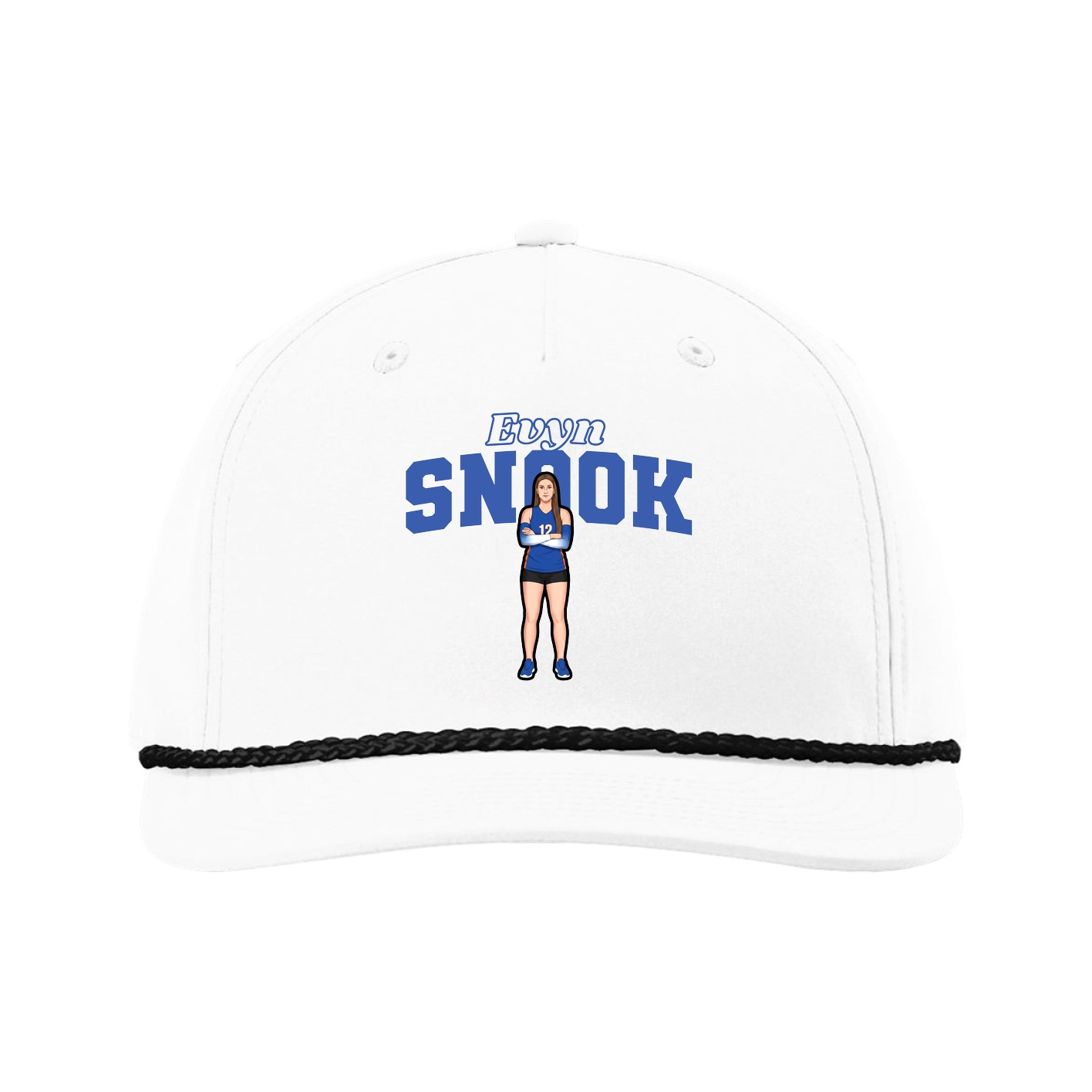 Five-Panel Classic Rope Cap — Name Arch in White