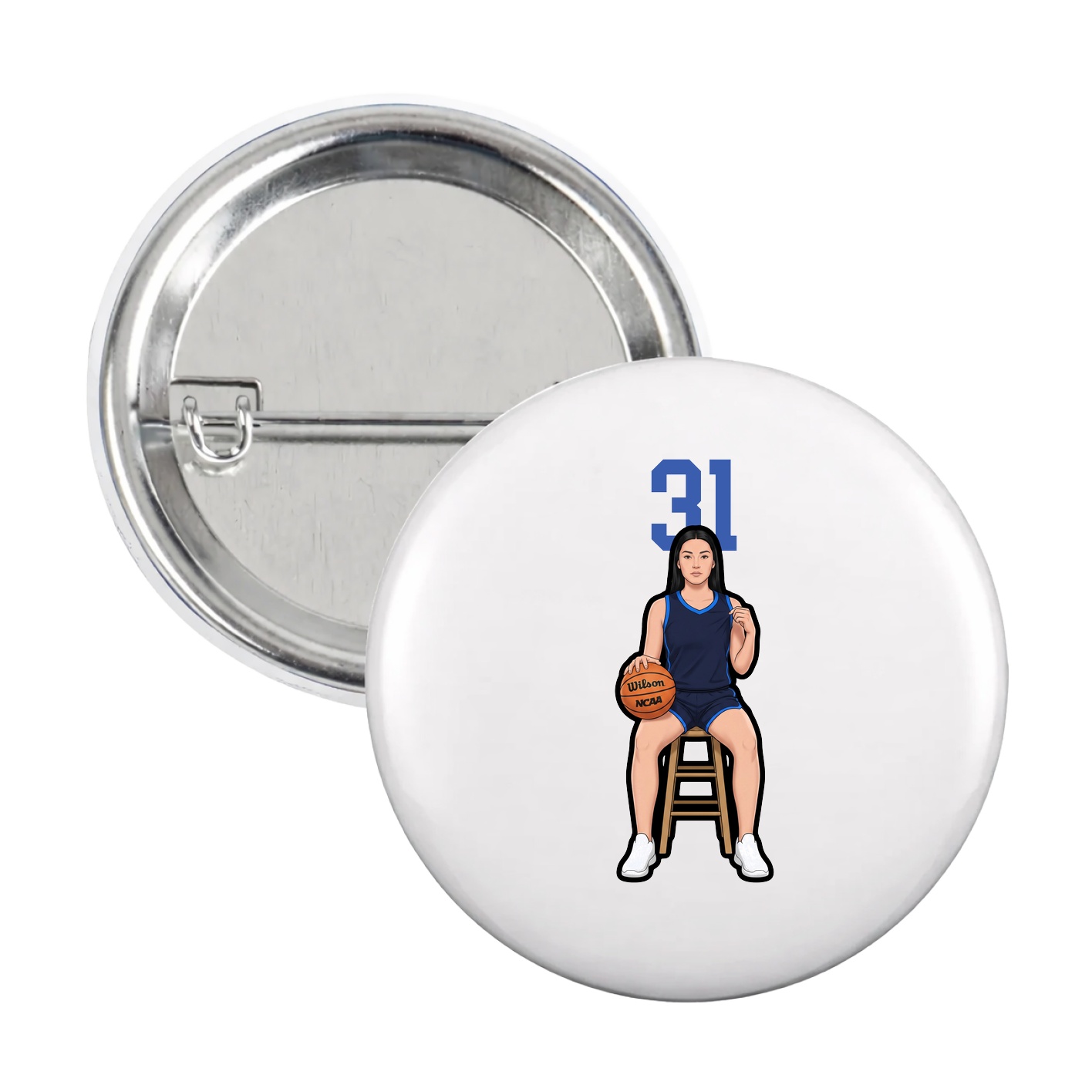 Game Day Button — Number Top in White