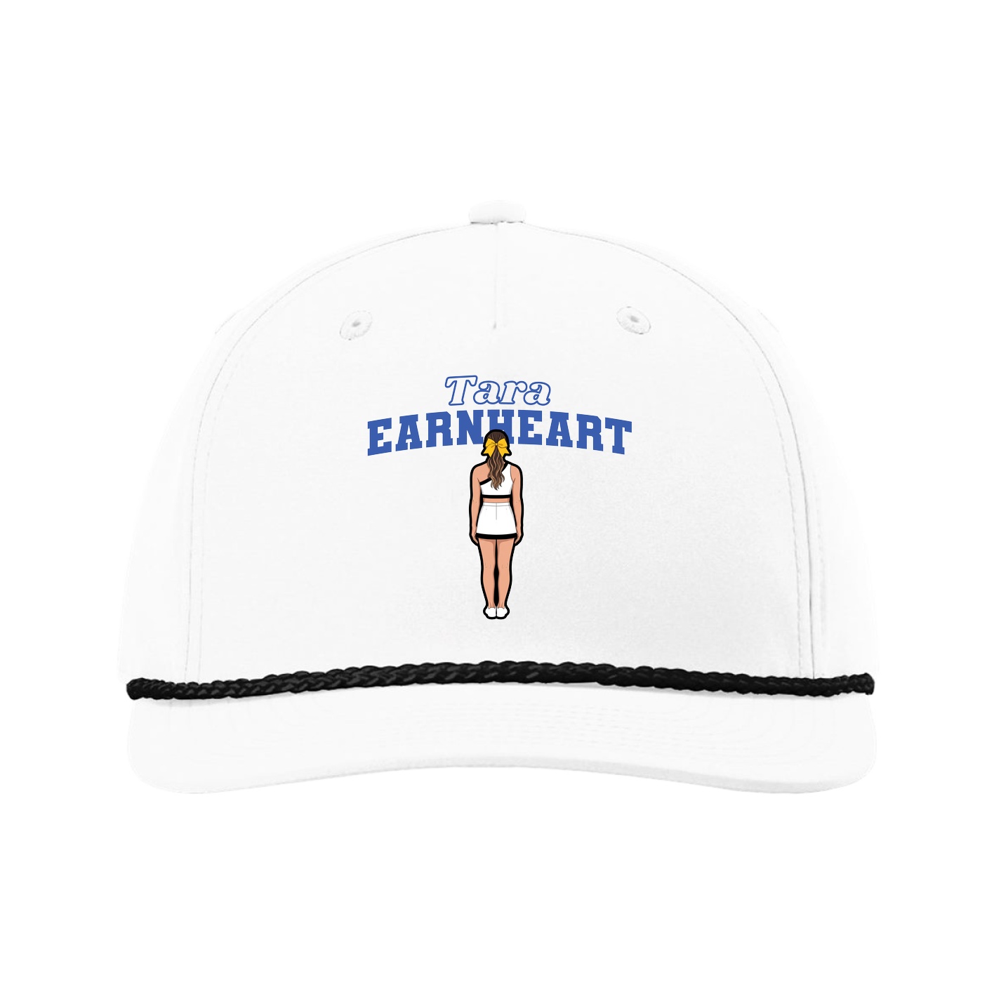 Five-Panel Classic Rope Cap — Name Arch in White