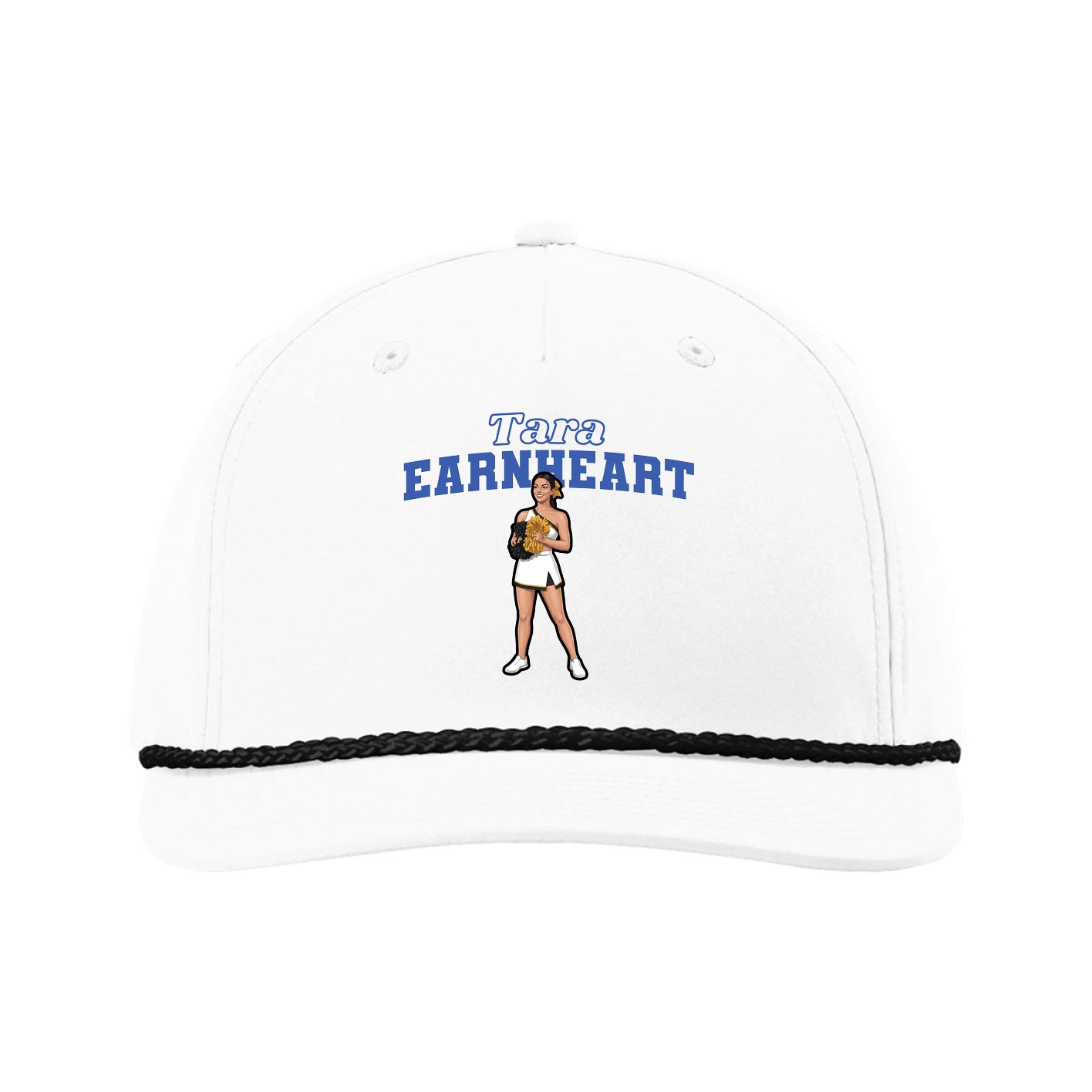 Five-Panel Classic Rope Cap — Name Arch in White