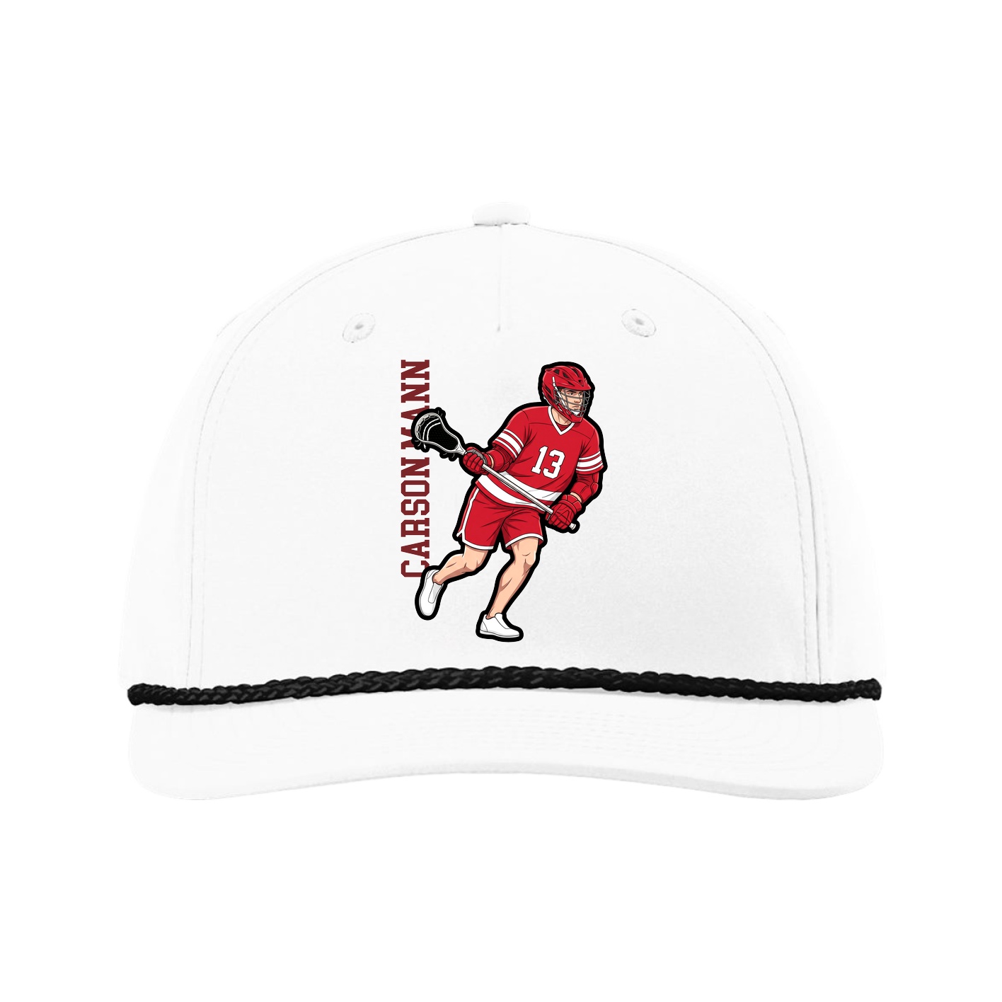 Five-Panel Classic Rope Cap — Name Vertical in White