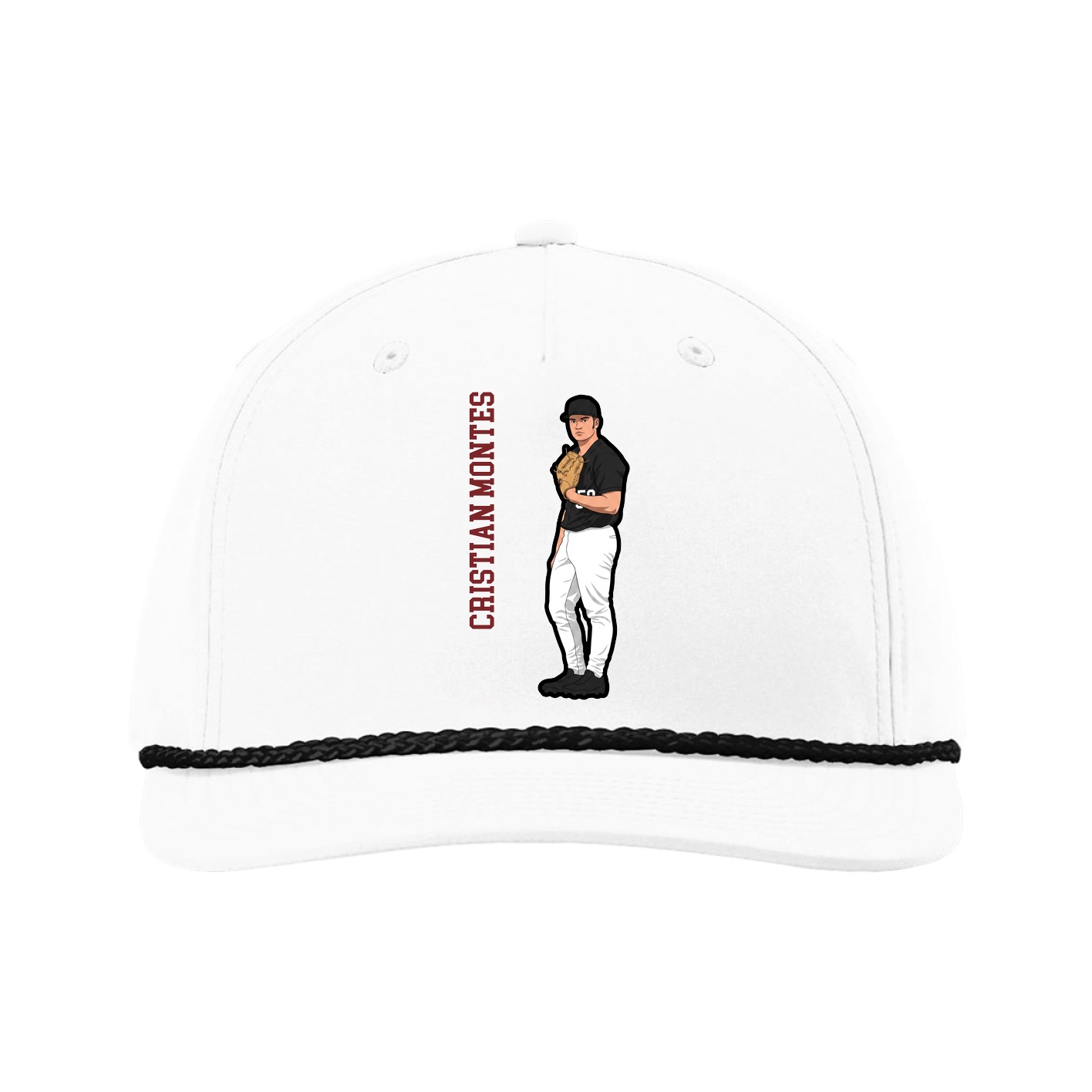 Five-Panel Classic Rope Cap — Name Vertical in White