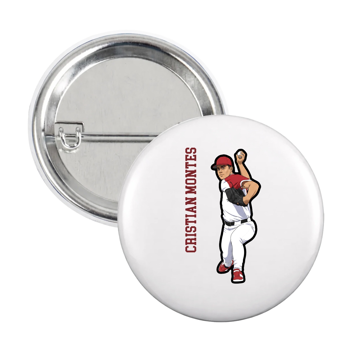 Game Day Button — Name Vertical in White
