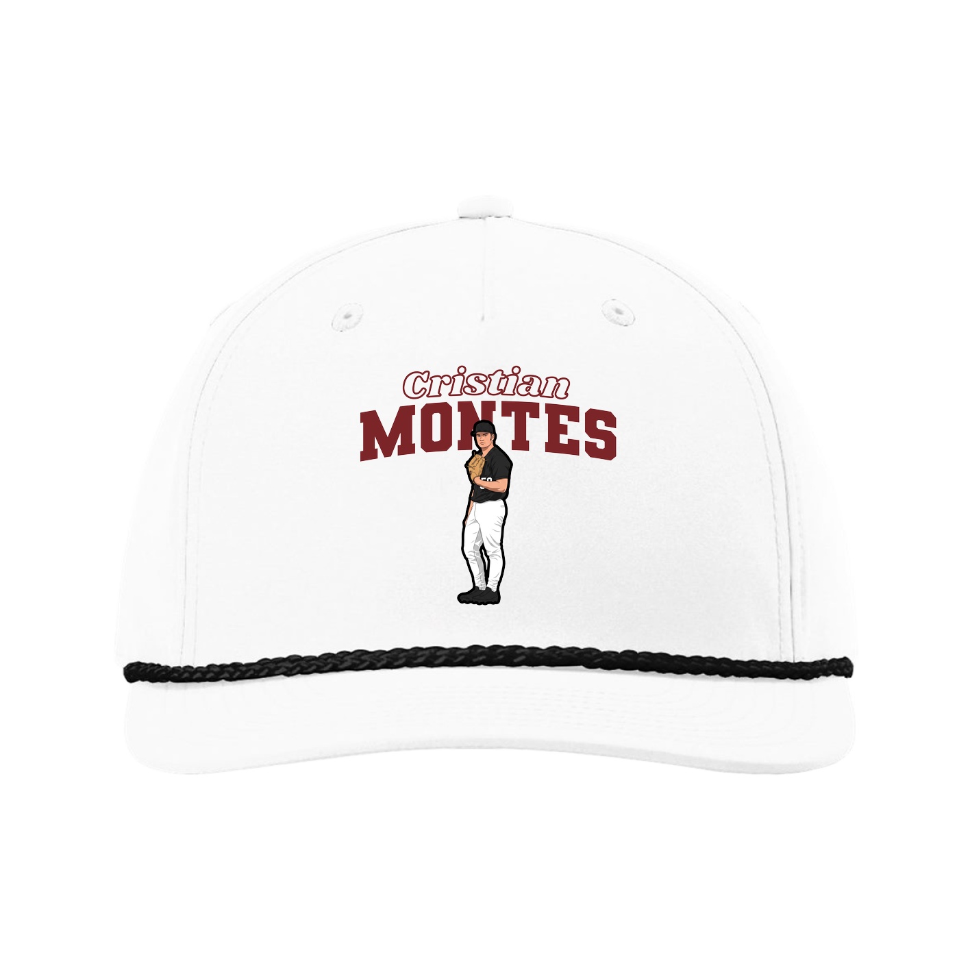 Five-Panel Classic Rope Cap — Name Arch in White