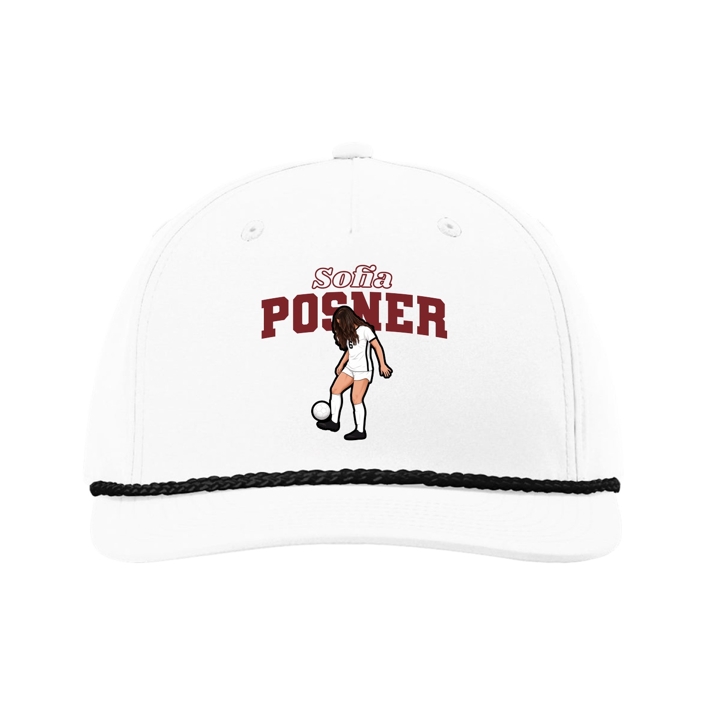Five-Panel Classic Rope Cap — Name Arch in White