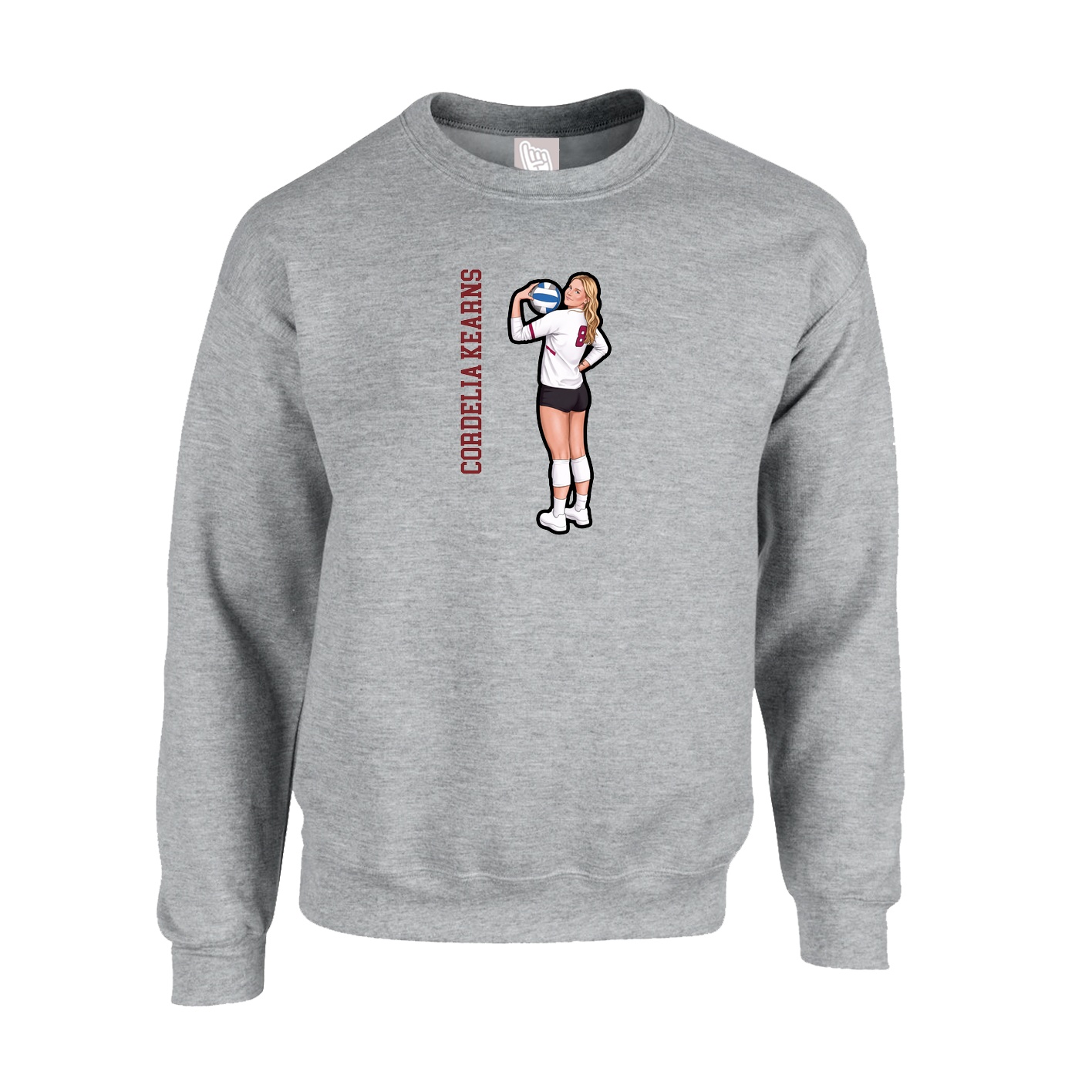 Fleece Crew — Name Vertical in Grey