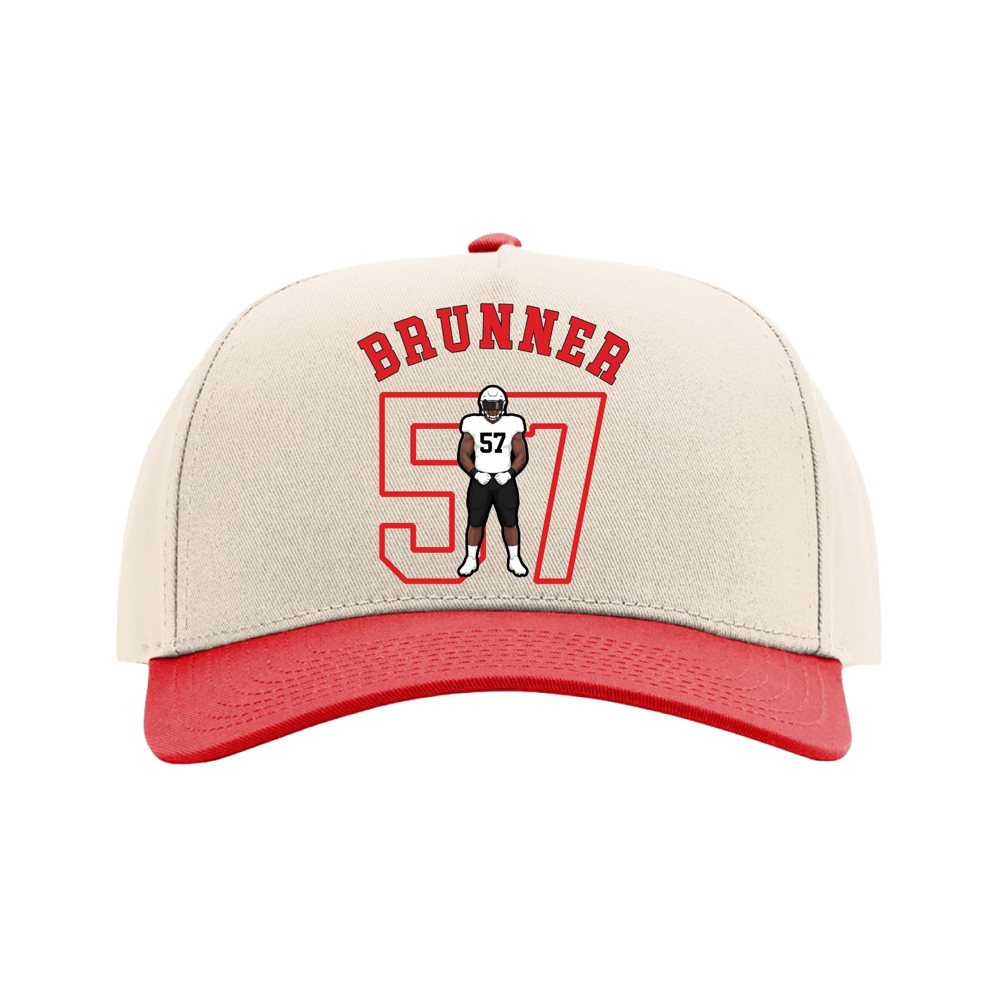Full Fabric Five-Panel Champ Cap — Shirsey Arch in Cream/Red