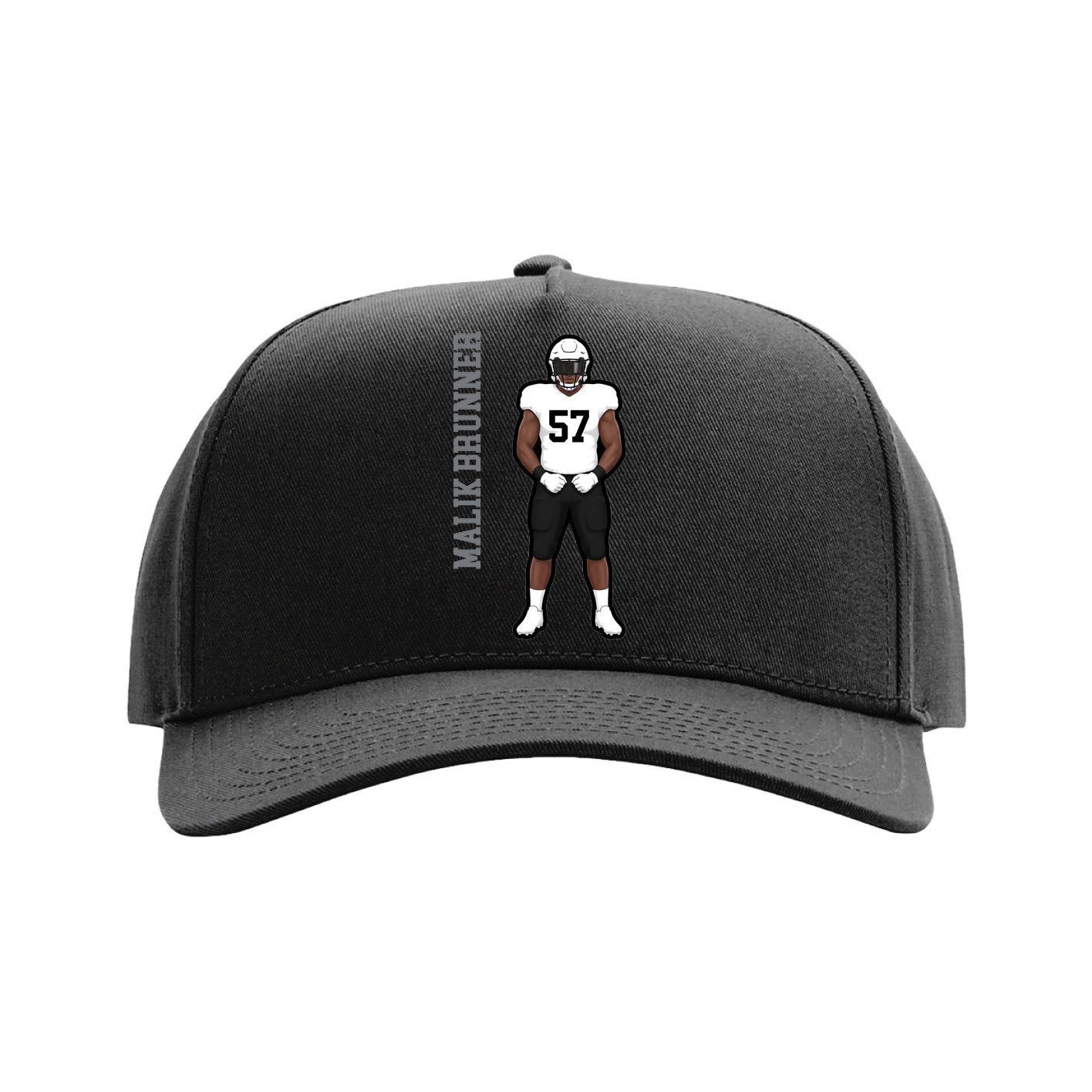 Full Fabric Five-Panel Champ Cap — Name Vertical in Black