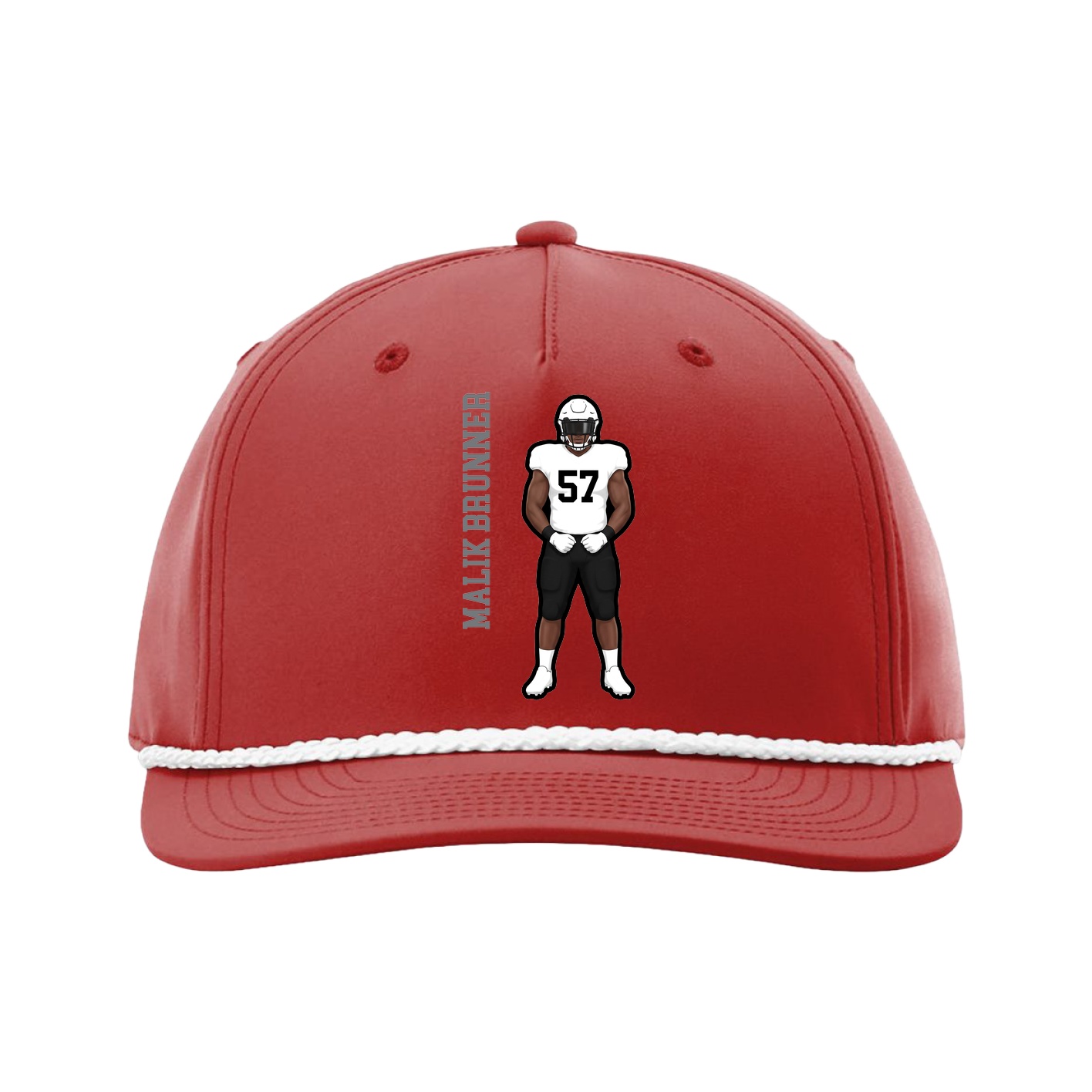 Five-Panel Classic Rope Cap — Name Vertical in Red