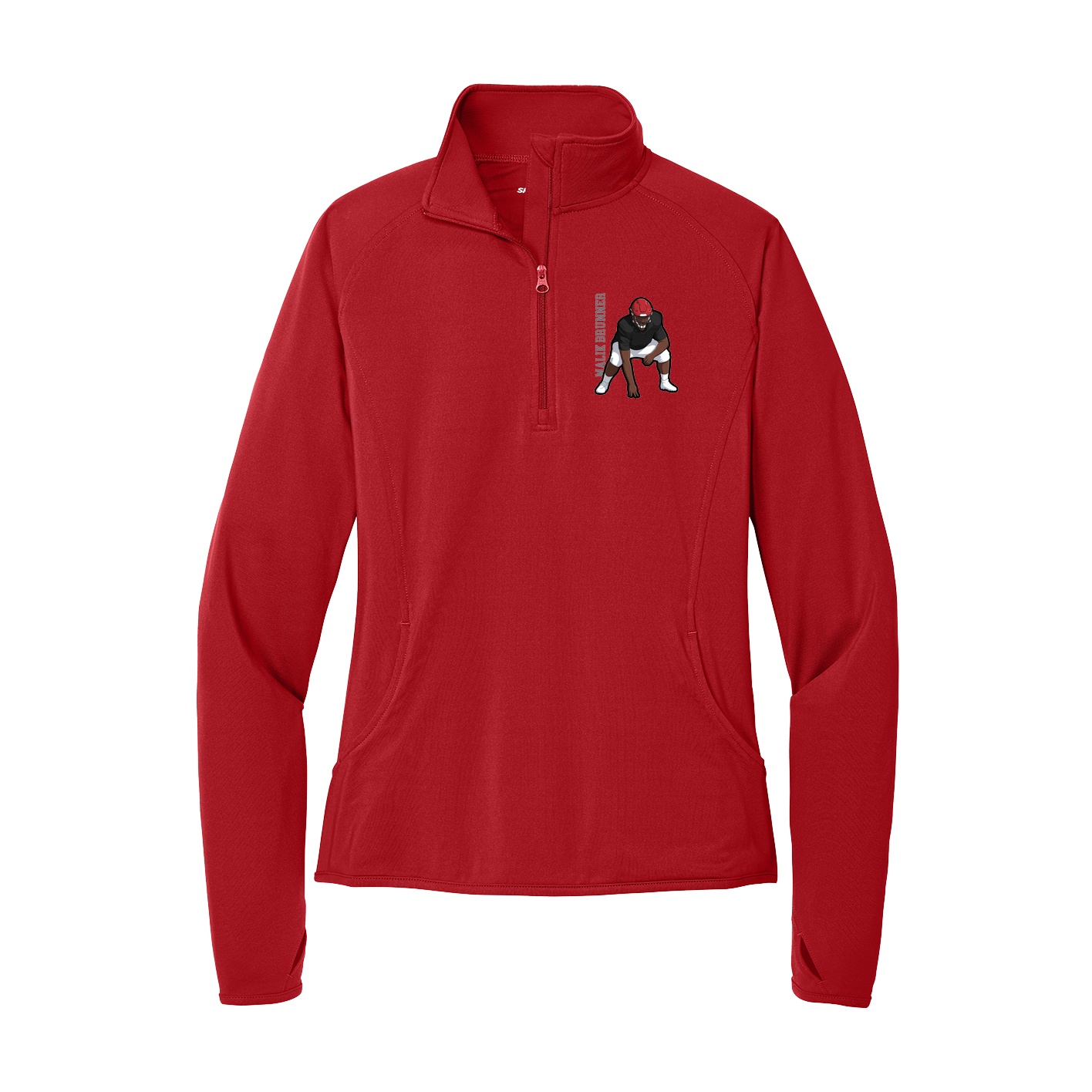 Women's Q-Zip Pullover — Name Vertical in Red