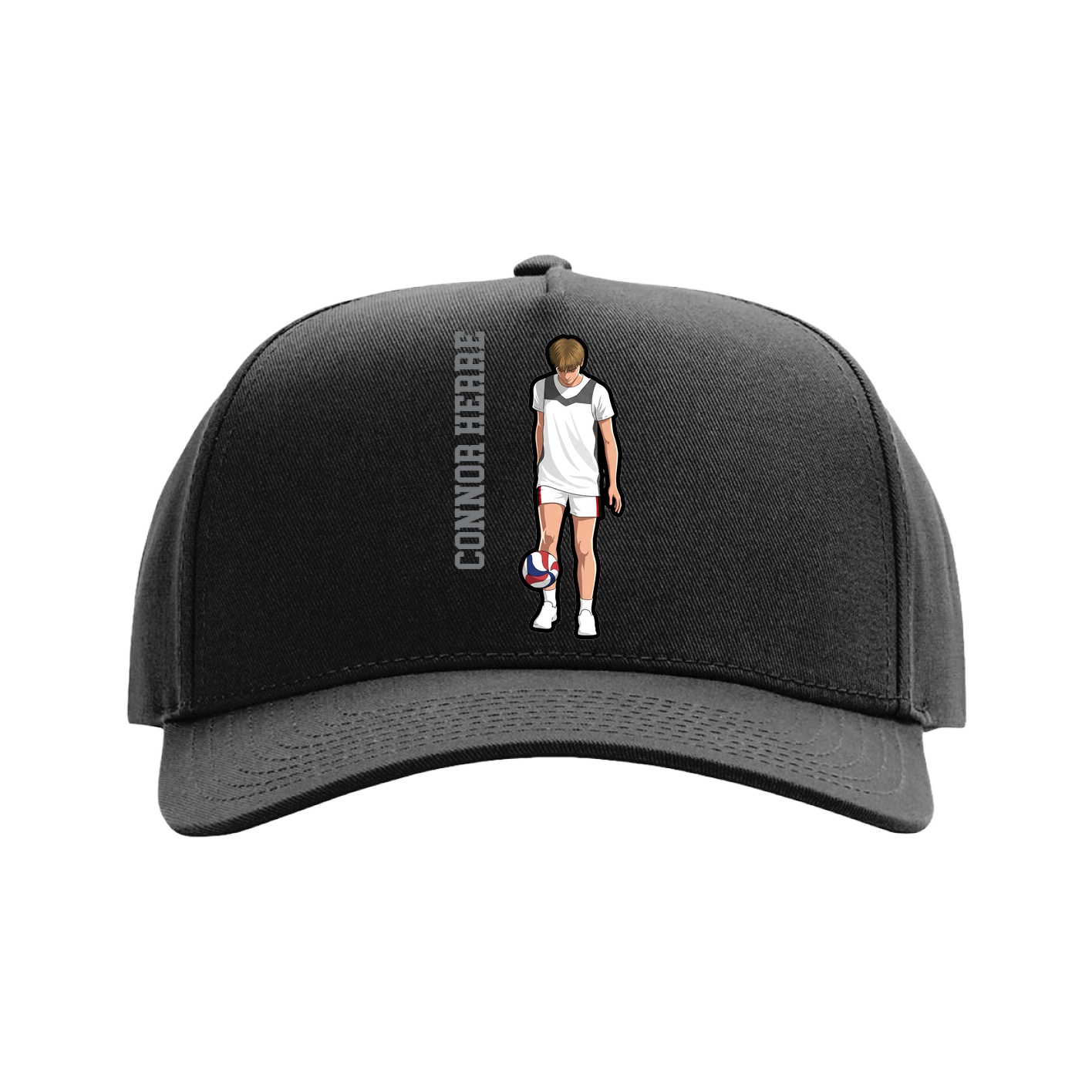 Full Fabric Five-Panel Champ Cap — Name Vertical in Black