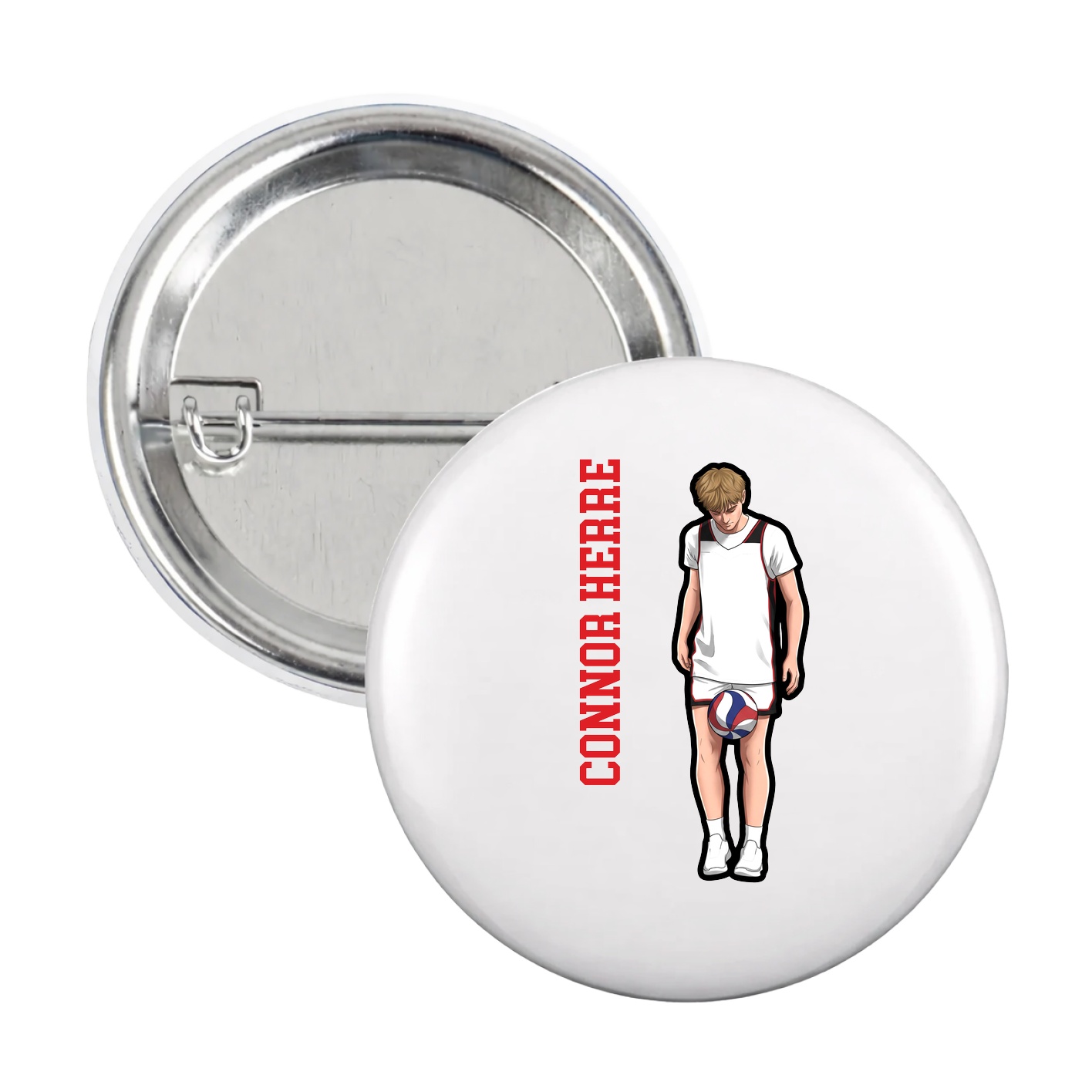 Game Day Button — Name Vertical in White