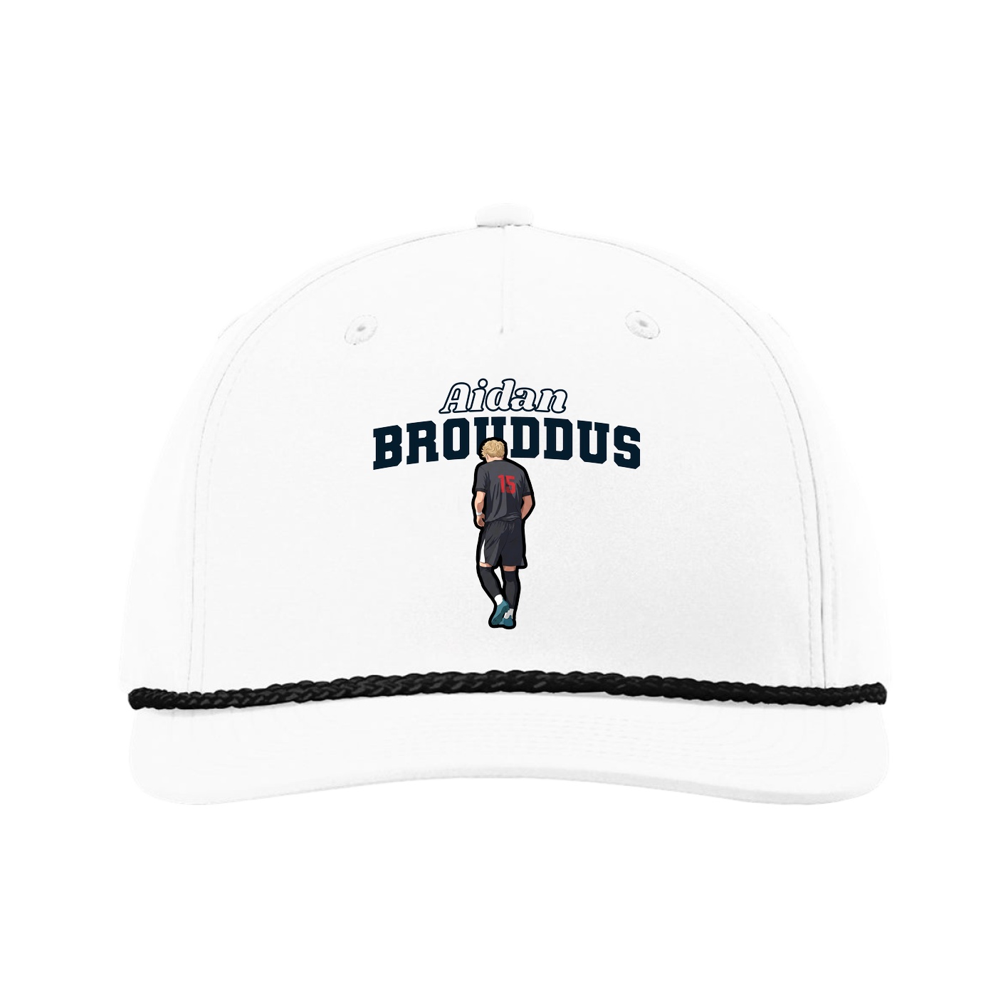 Five-Panel Classic Rope Cap — Name Arch in White