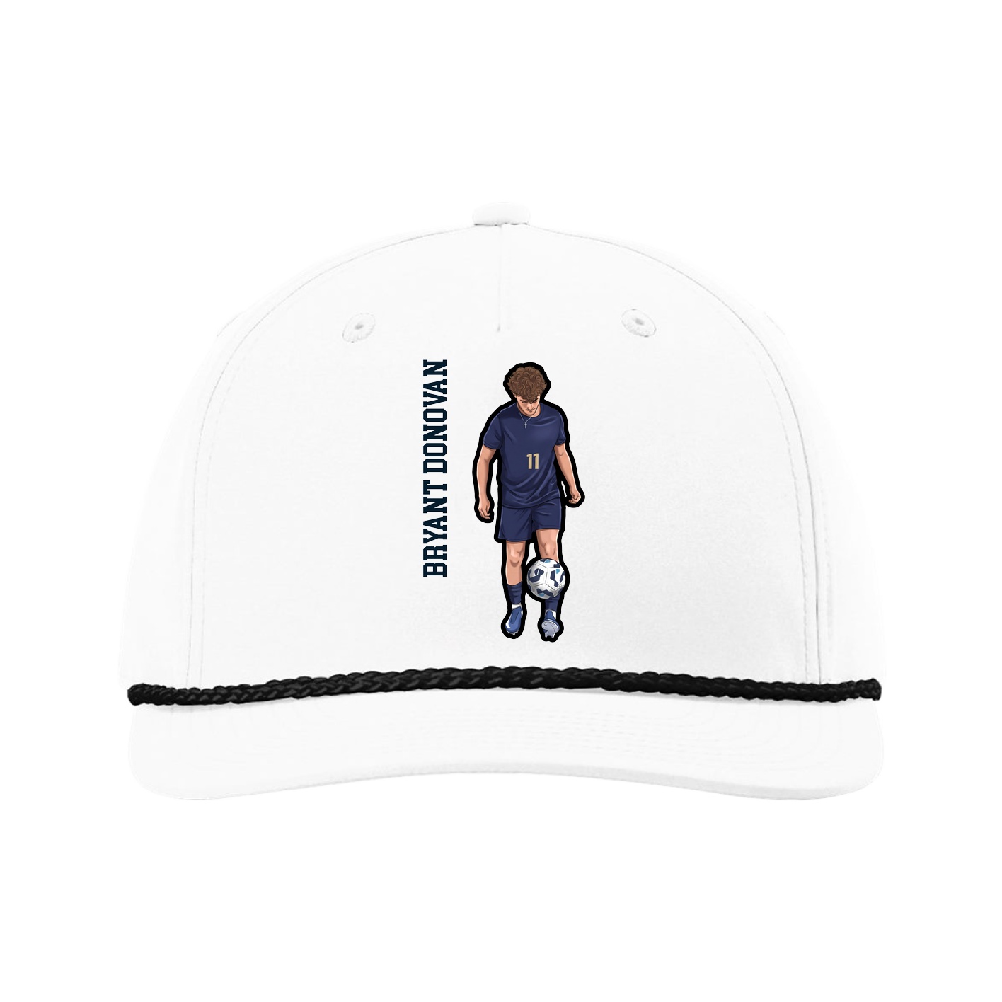 Five-Panel Classic Rope Cap — Name Vertical in White