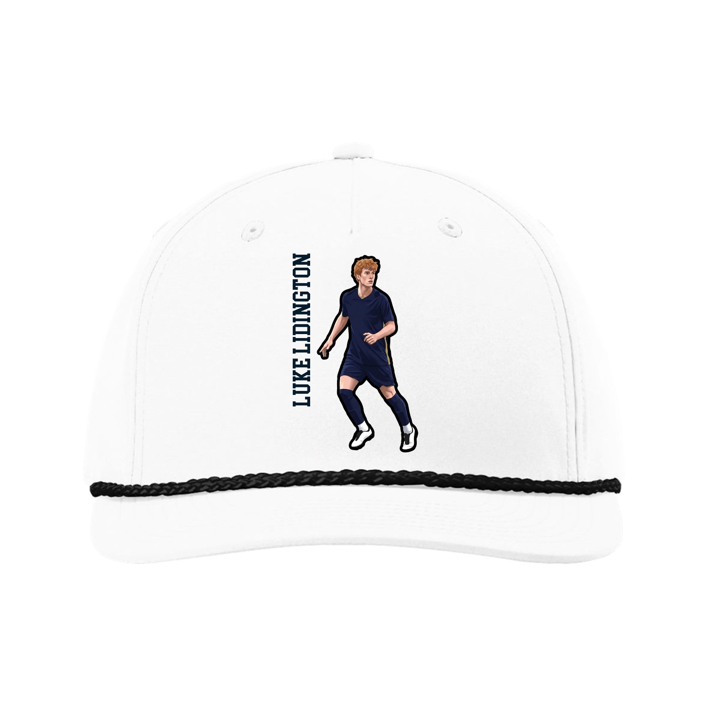 Five-Panel Classic Rope Cap — Name Vertical in White