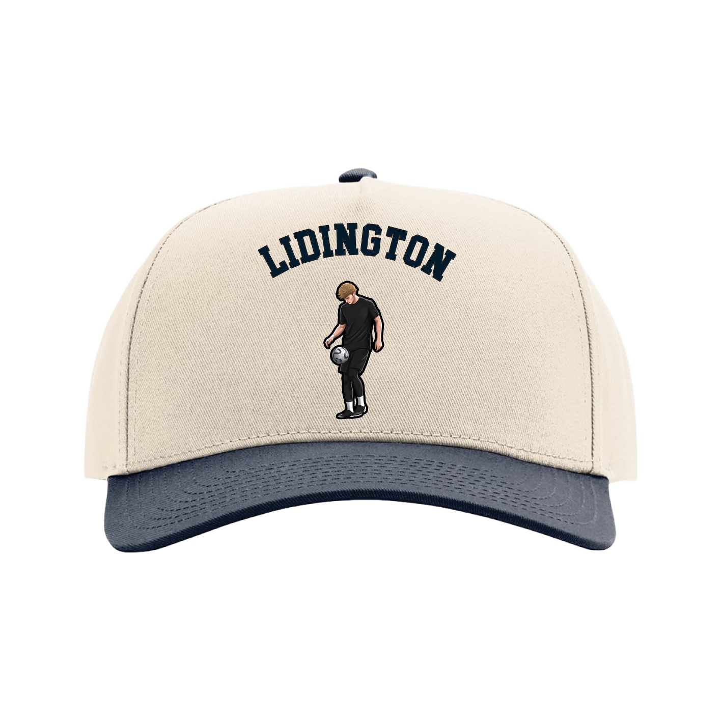 Full Fabric Five-Panel Champ Cap — Shirsey Arch in Cream/Navy