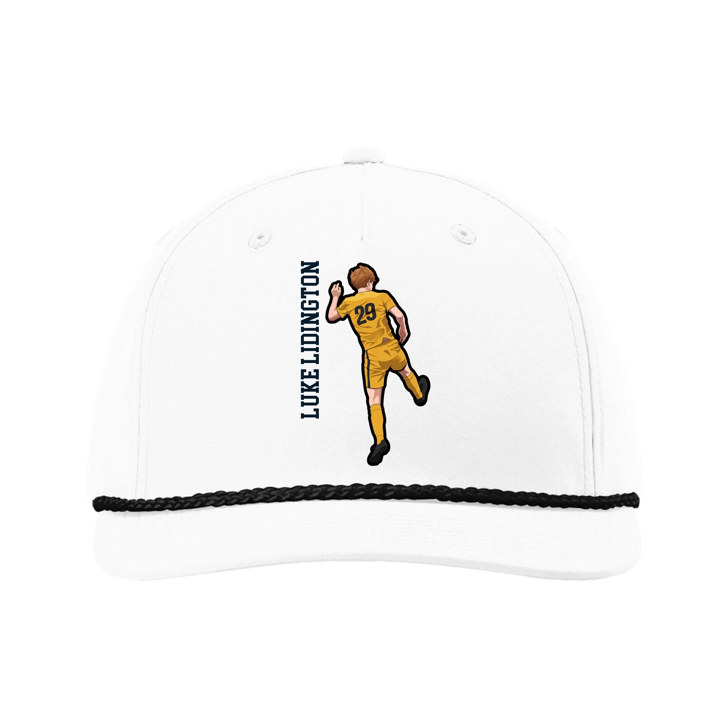 Five-Panel Classic Rope Cap — Name Vertical in White