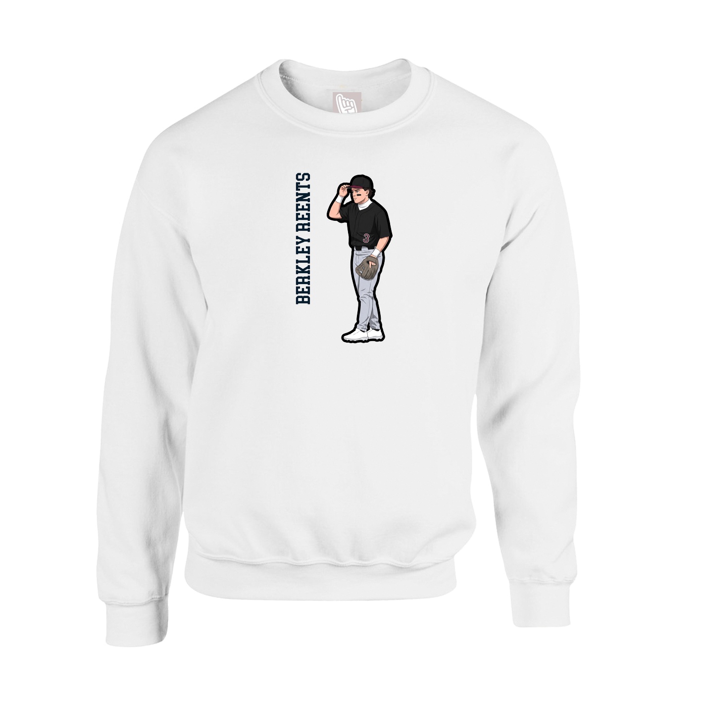 Fleece Crew — Name Vertical in White