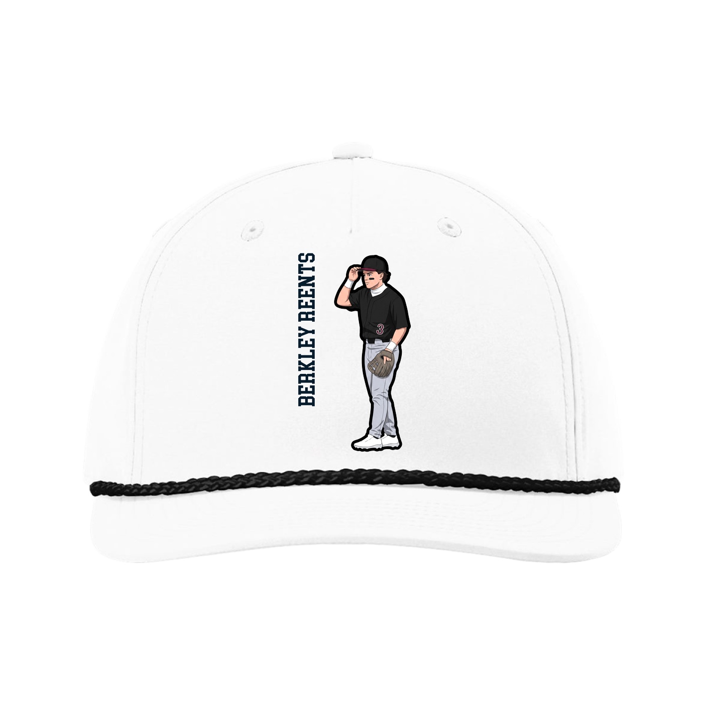 Five-Panel Classic Rope Cap — Name Vertical in White