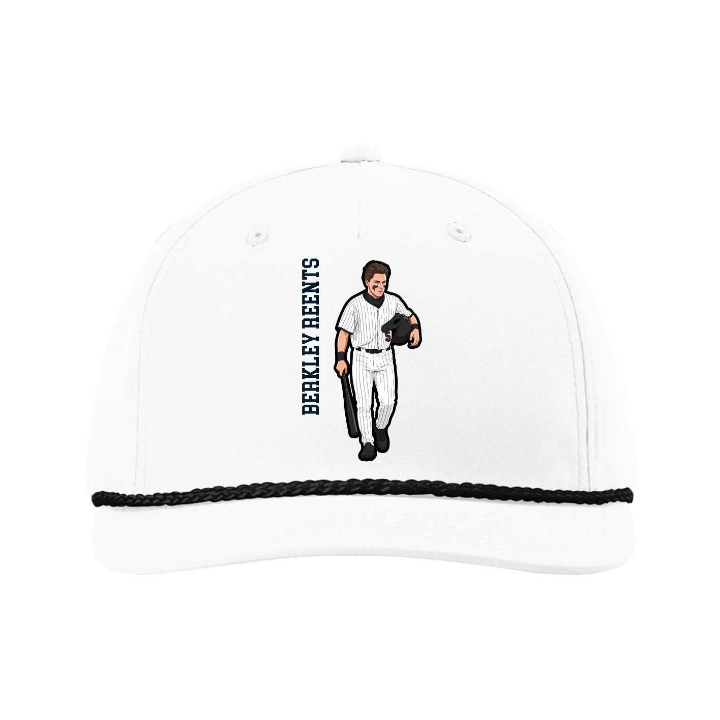 Five-Panel Classic Rope Cap — Name Vertical in White