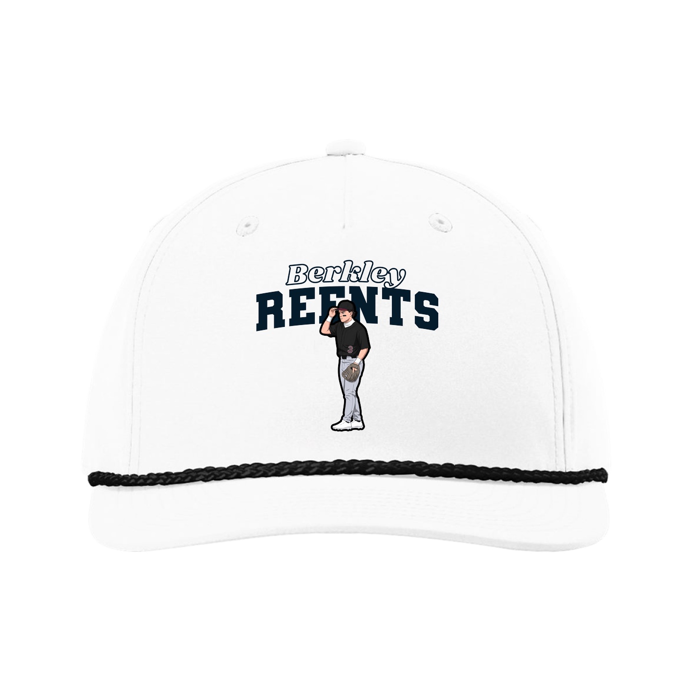 Five-Panel Classic Rope Cap — Name Arch in White