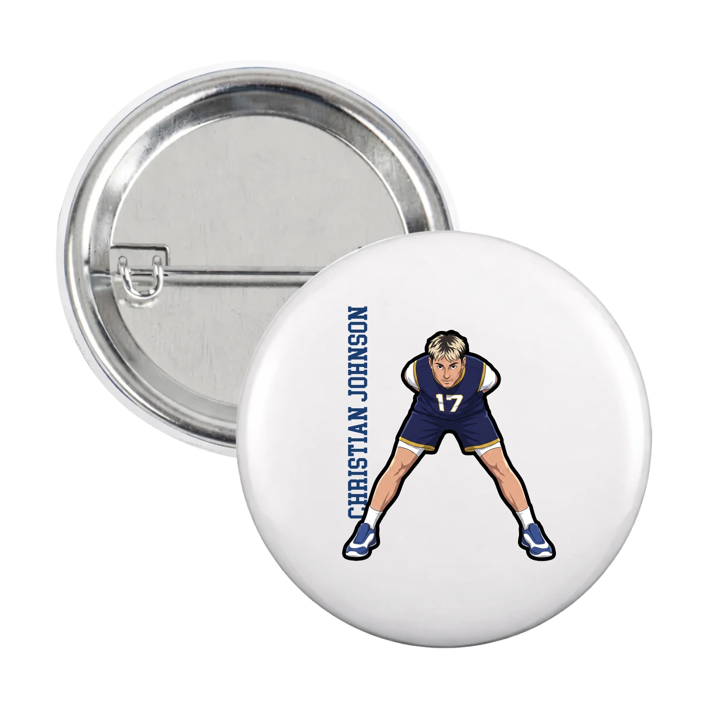 Game Day Button — Name Vertical in White